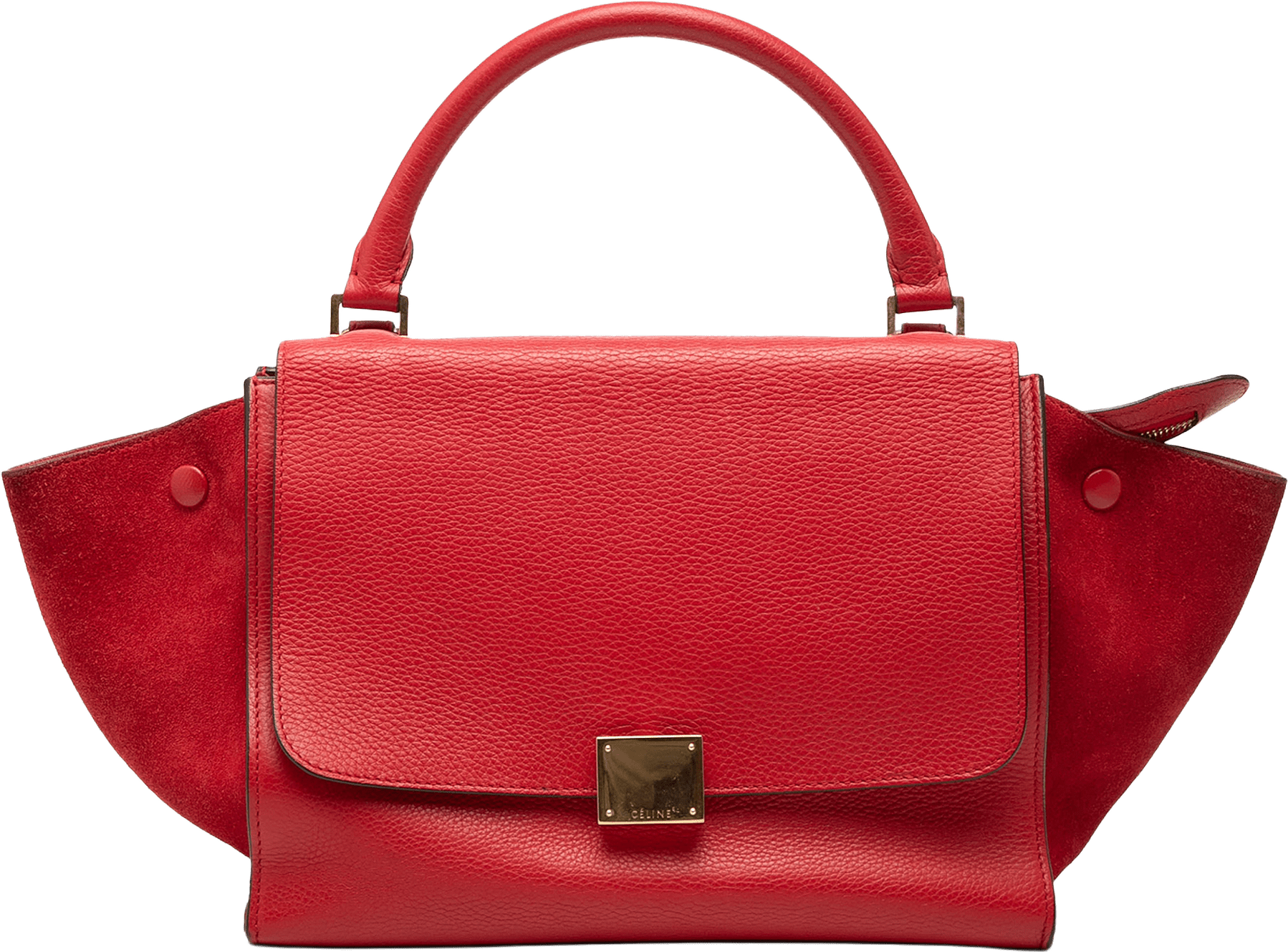 Celine Small Drummed Calfskin And Suede Trapeze Satchel, från Luxclusif, i färgen red.