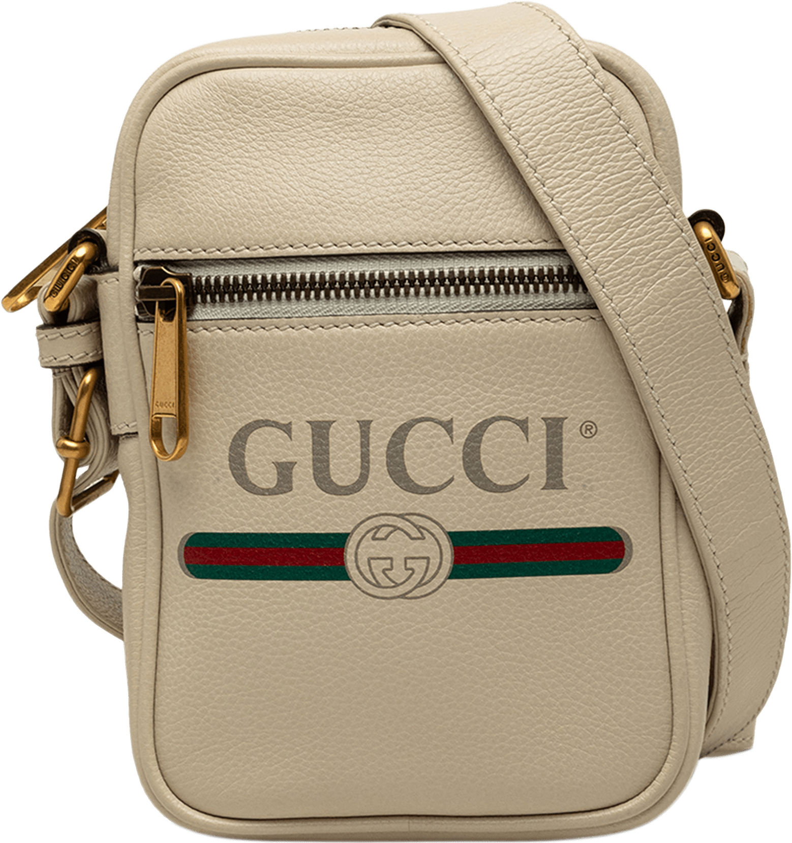 Gucci Mini Grained Calfskin Logo Crossbody, från Luxclusif, i färgen vit.
