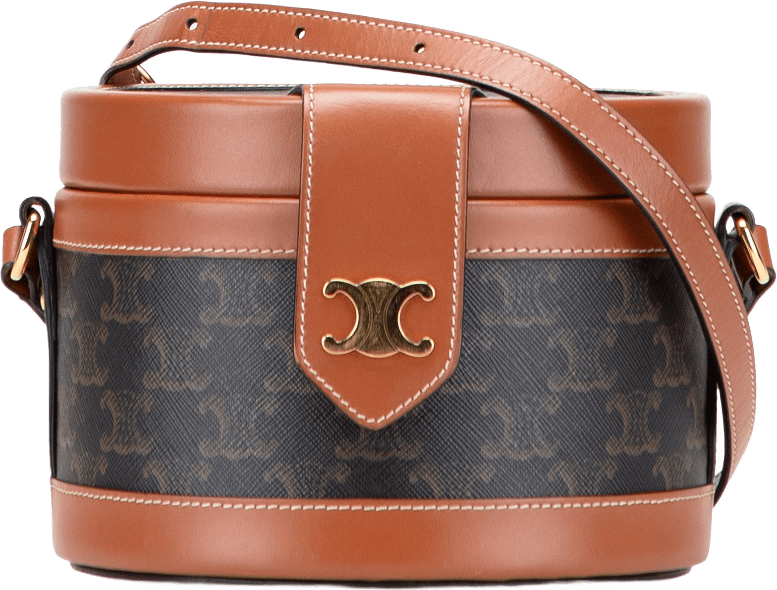 Celine Medium Triomphe Coated Canvas Tambour Crossbody, från Luxclusif, i färgen dark brown.