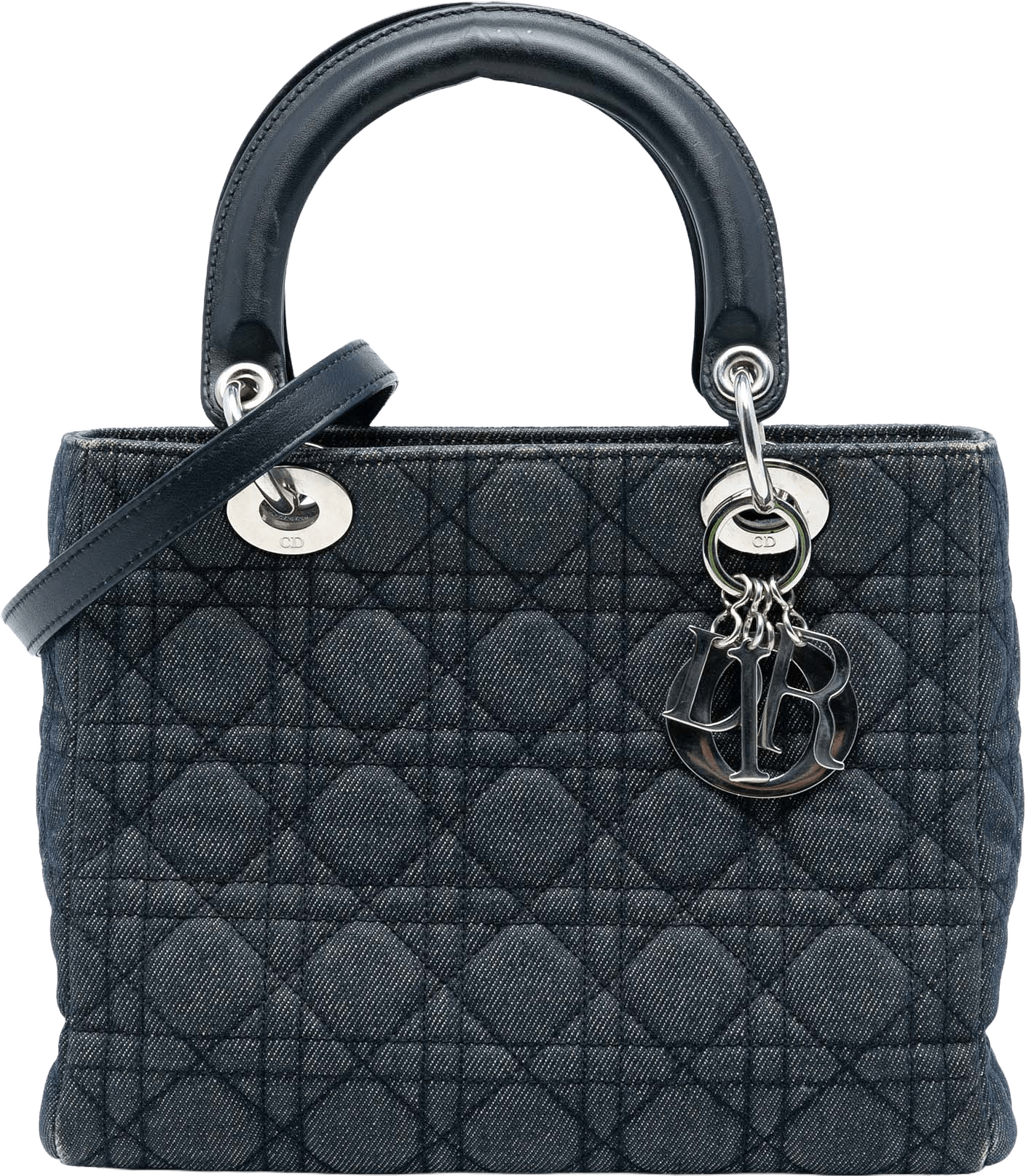 Dior Medium Denim Cannage Lady Dior, från Luxclusif, i färgen navy.