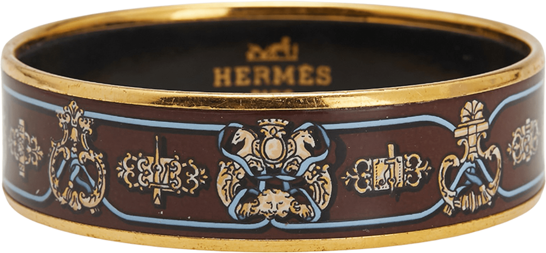 Hermès Wide Horse Enamel Bangle 65, från Luxclusif, i färgen brown.