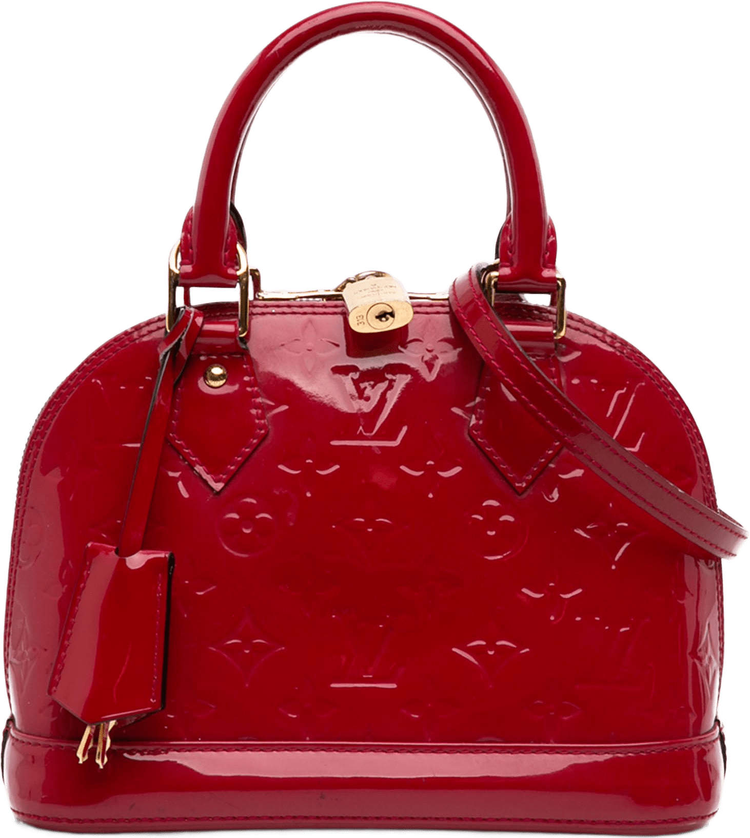 Louis Vuitton Monogram Vernis Alma Bb, från Luxclusif, i färgen röd.