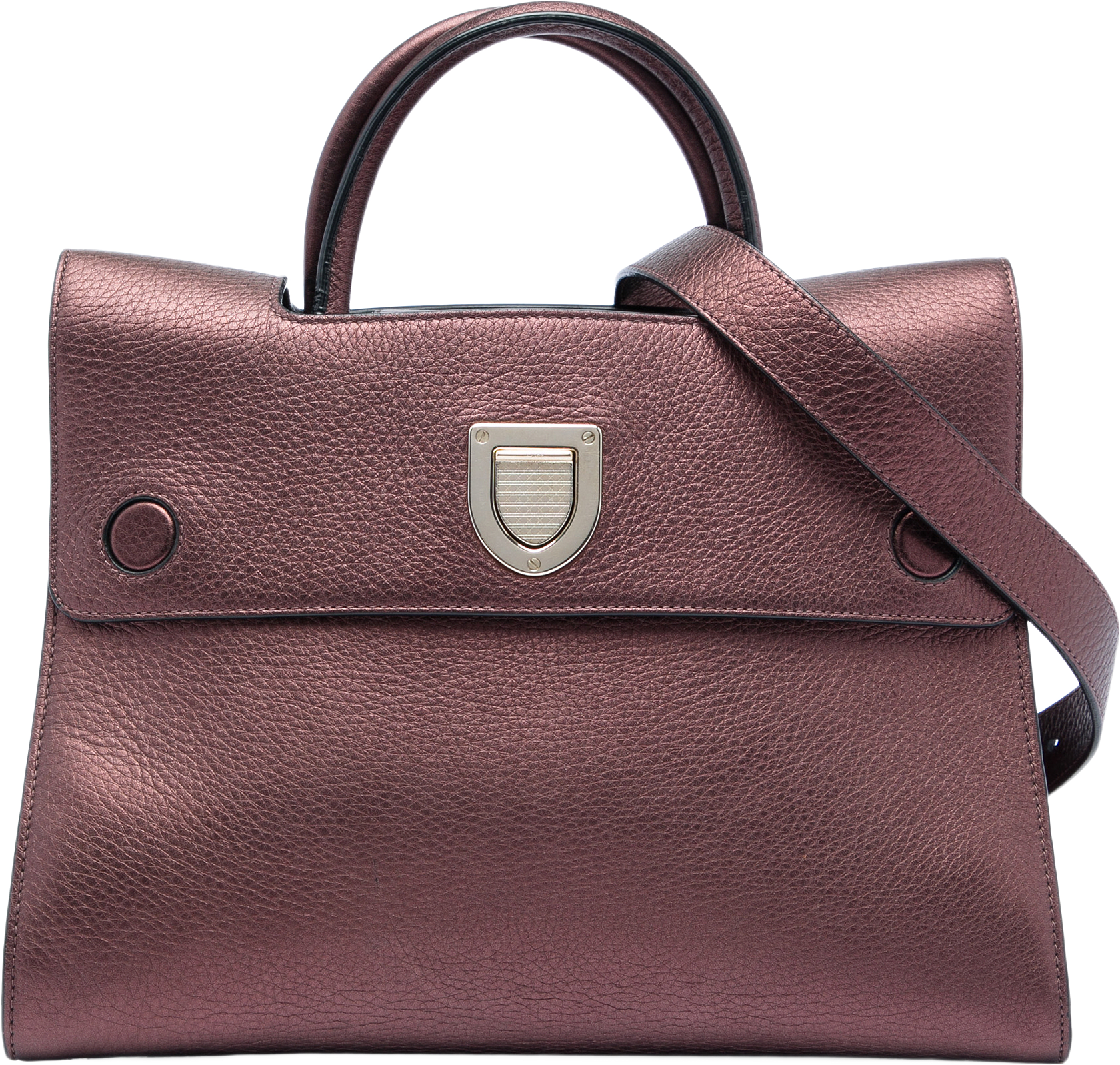 Dior Medium Metallic Grained Calfskin Diorever Satchel, från Luxclusif, i färgen röd.