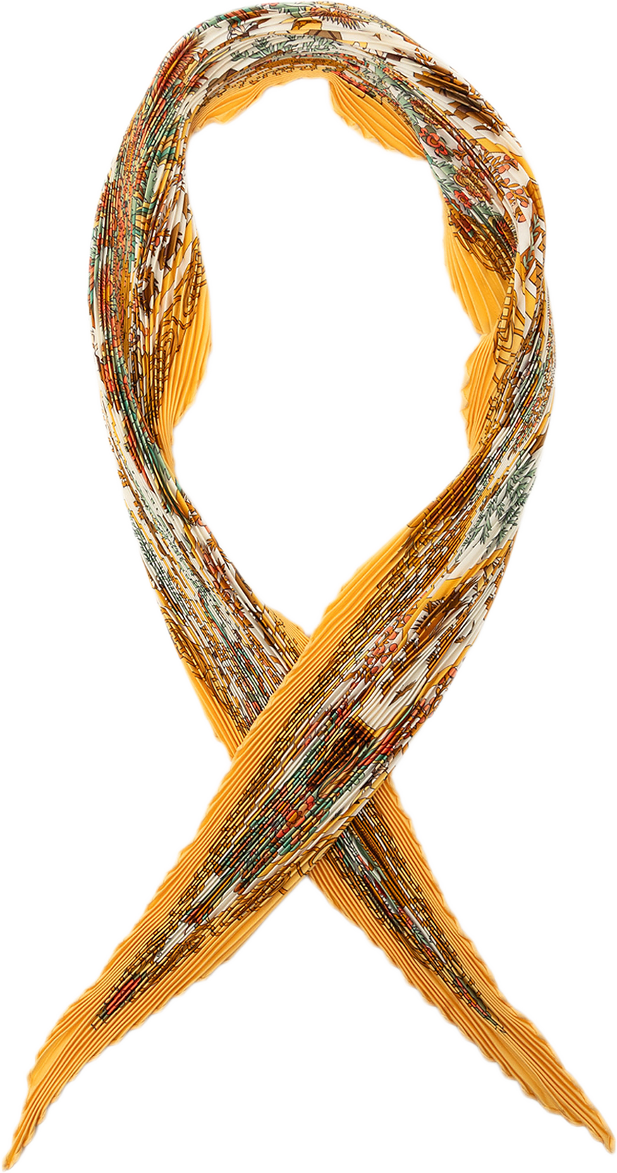Hermès Decoupages Pleated Silk Scarf, från Luxclusif, i färgen gul.