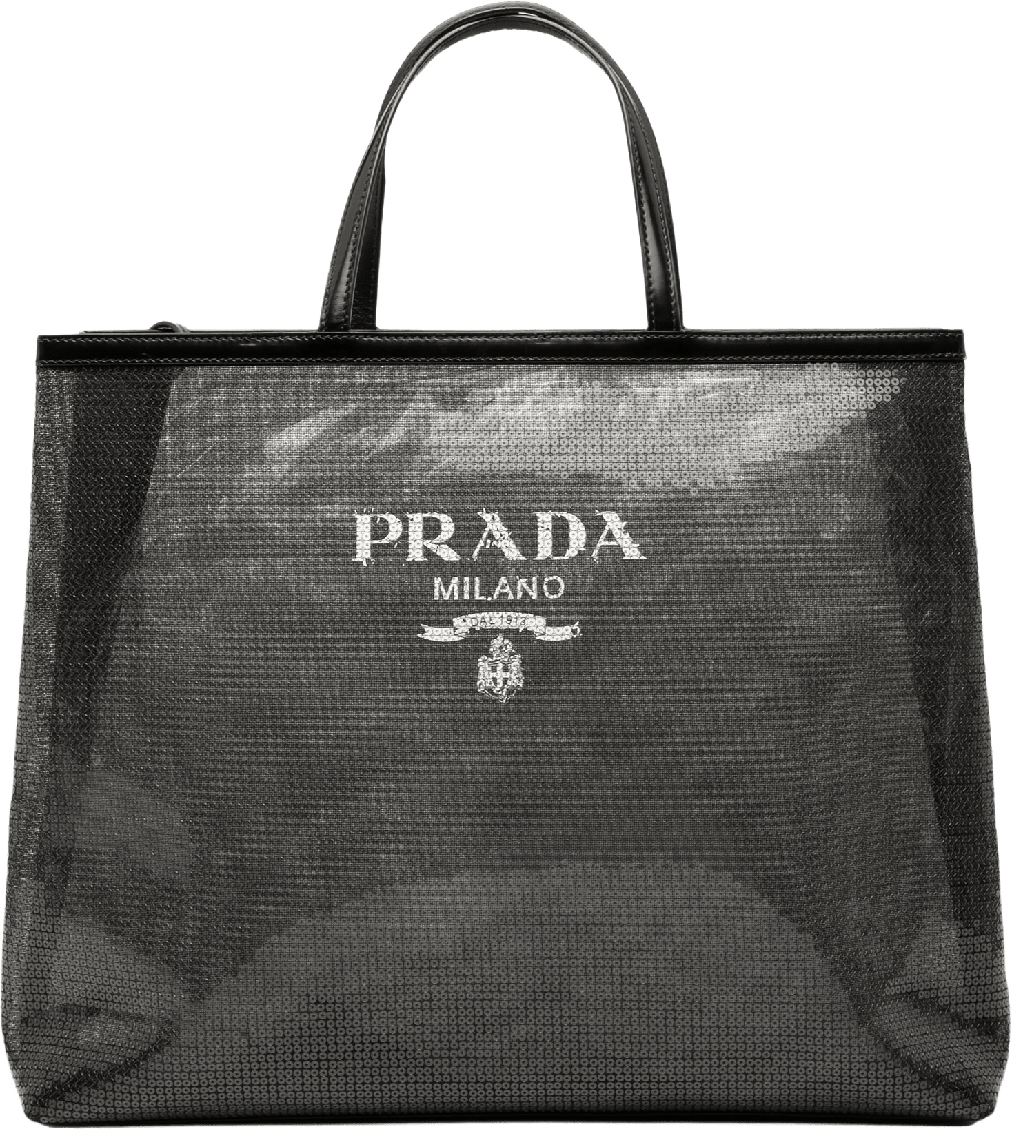 Prada Large Sequined Mesh Logo Tote, från Luxclusif, i färgen black.