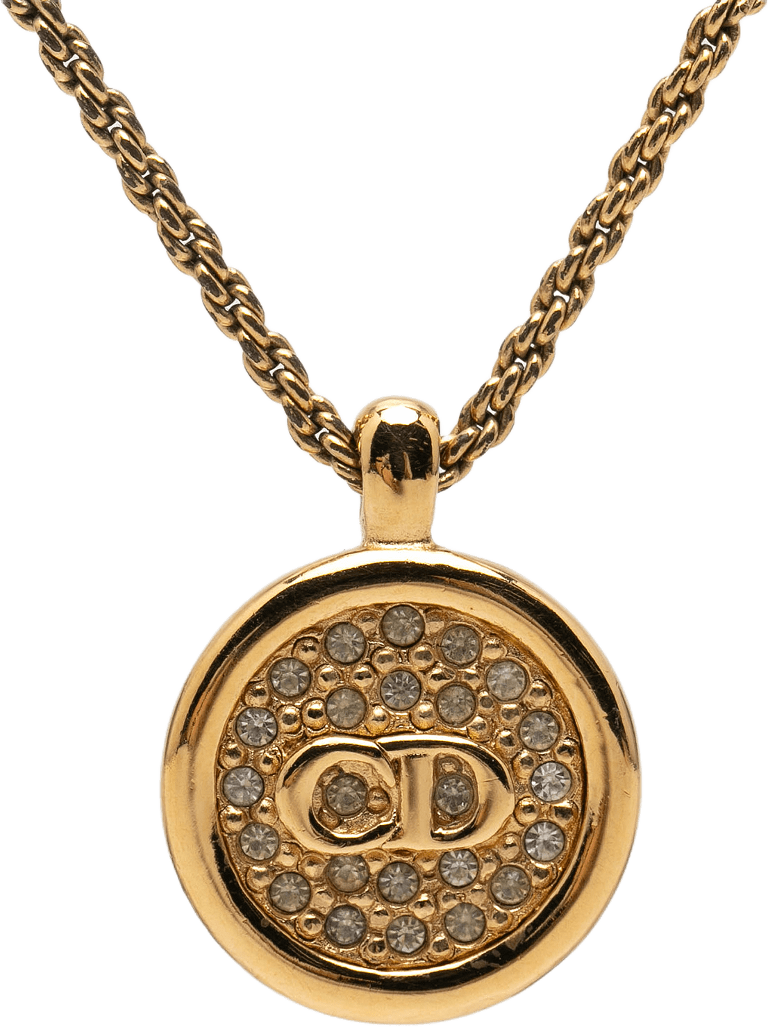Dior Gold Plated Strass Cd Round Pendant Necklace, från Luxclusif, i färgen gold.