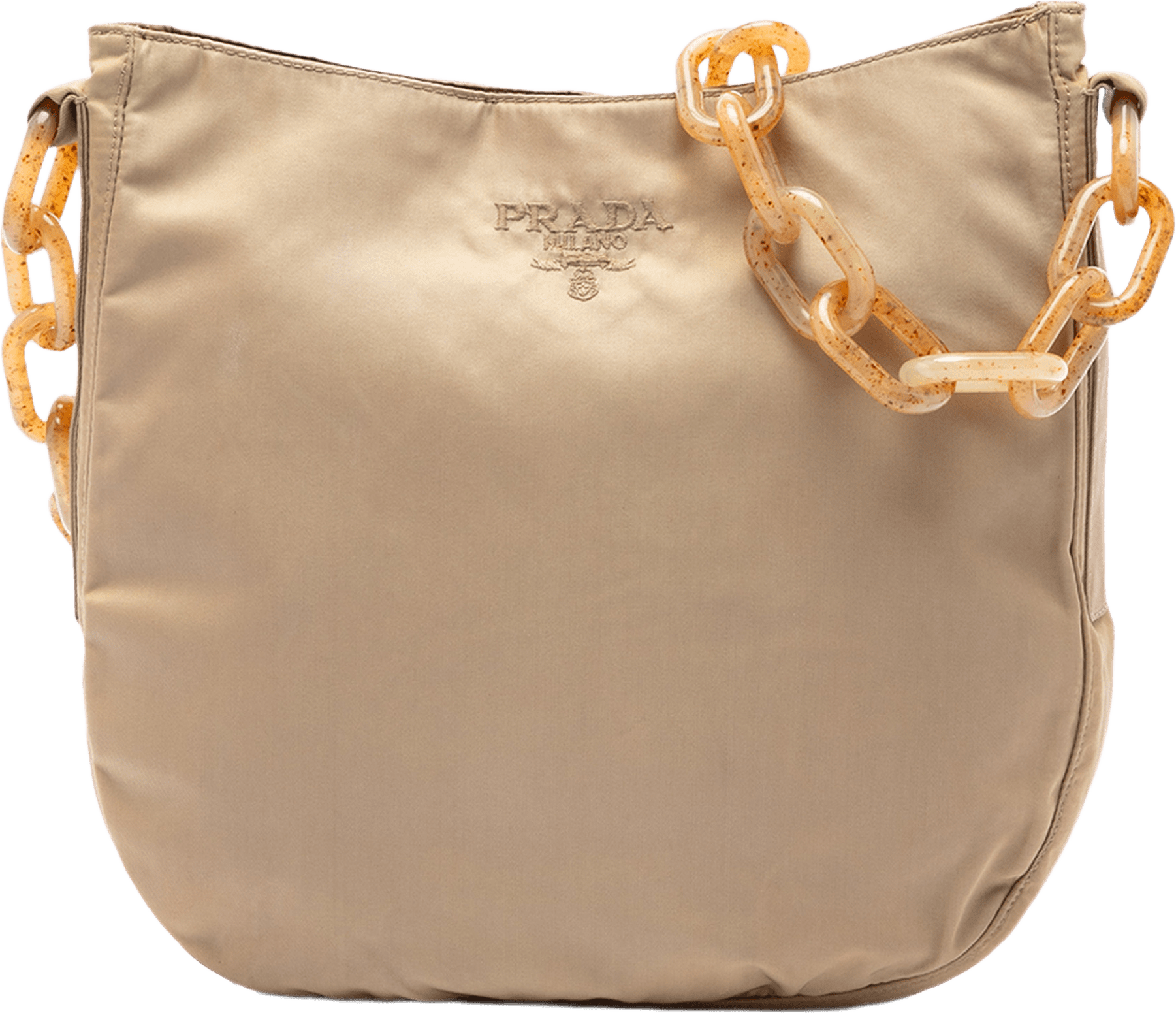 Prada Tessuto Resin Chain Shoulder Bag, från Luxclusif, i färgen beige.