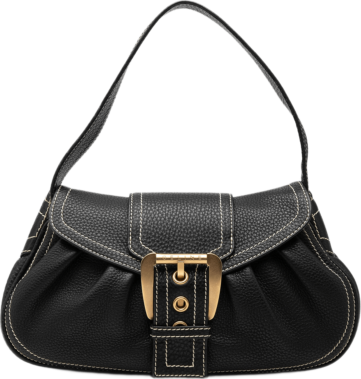 Celine Grained Leather Buckle Shoulder Bag, från Luxclusif, i färgen svart.