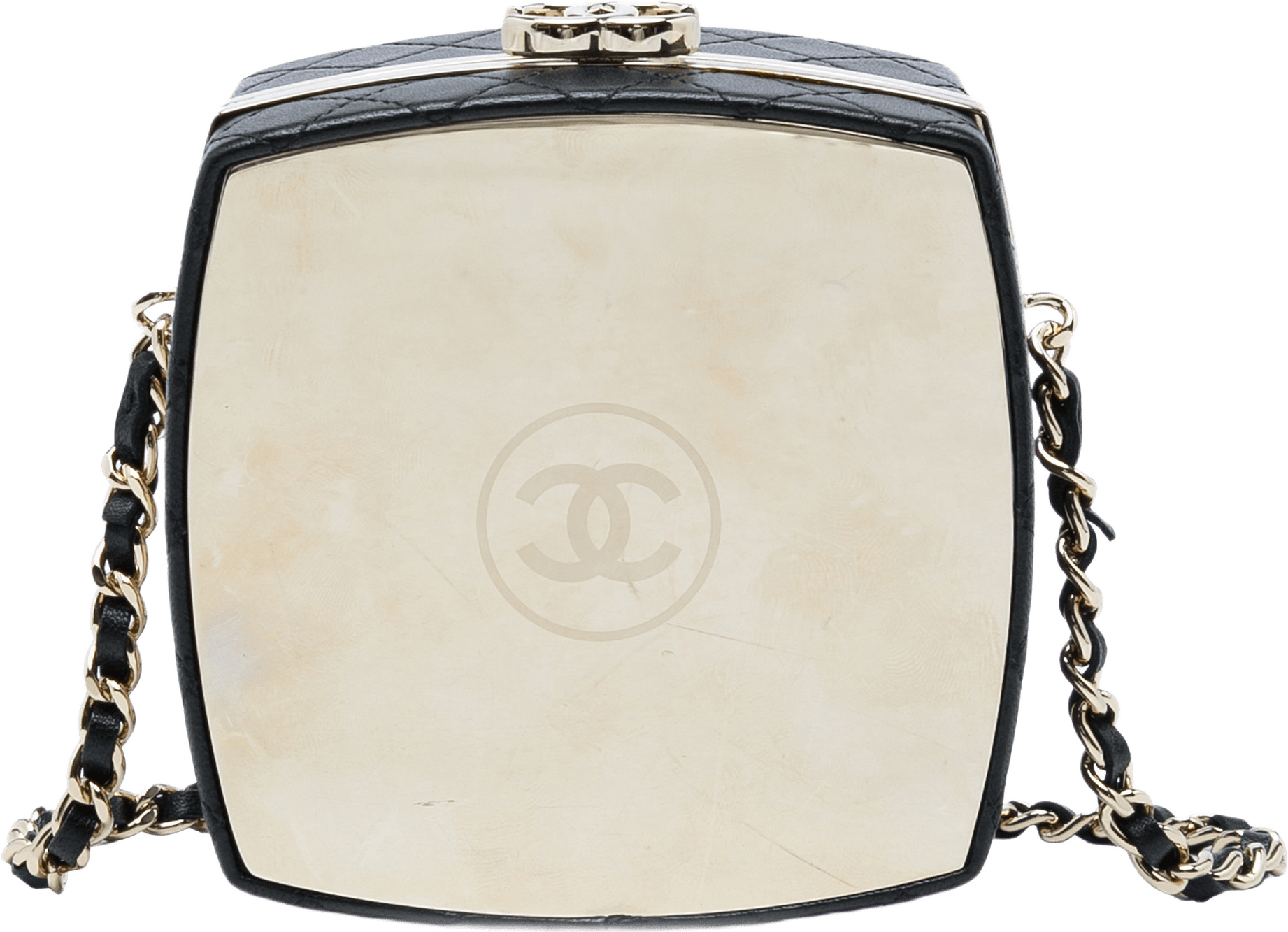 Chanel Quilted Lambskin Make Up Box Clutch With Chain, från Luxclusif, i färgen svart.