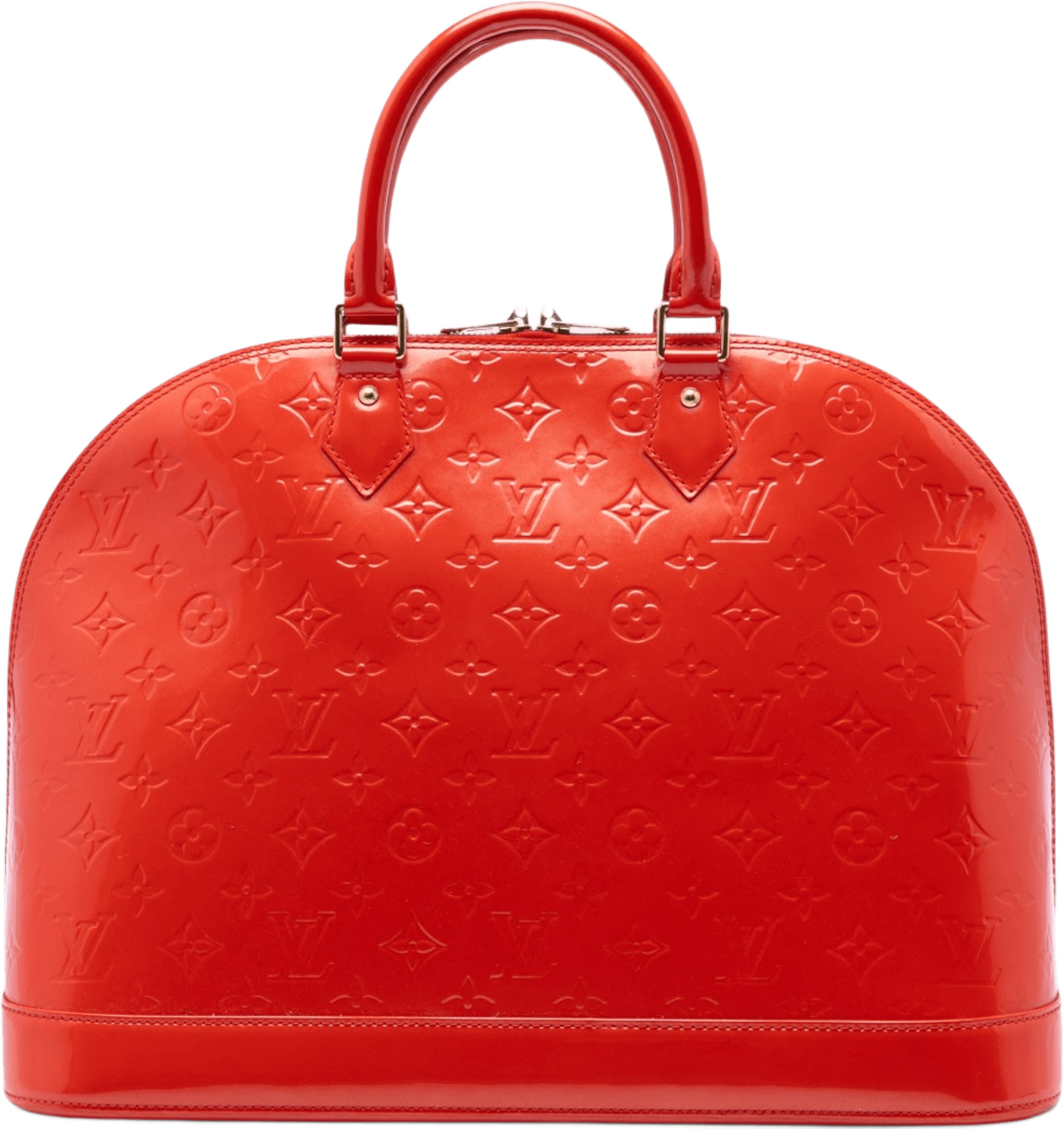 Louis Vuitton Monogram Vernis Alma Gm, från Luxclusif, i färgen red orange.