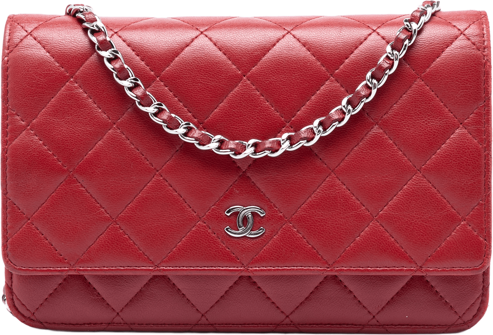 Chanel Cc Quilted Lambskin Wallet On Chain, från Luxclusif, i färgen red.