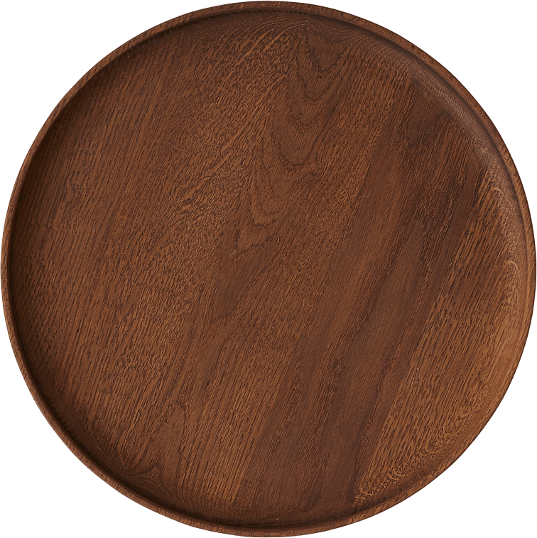 Inka Wood Tray Round, från OYOY Living, i färgen dark.