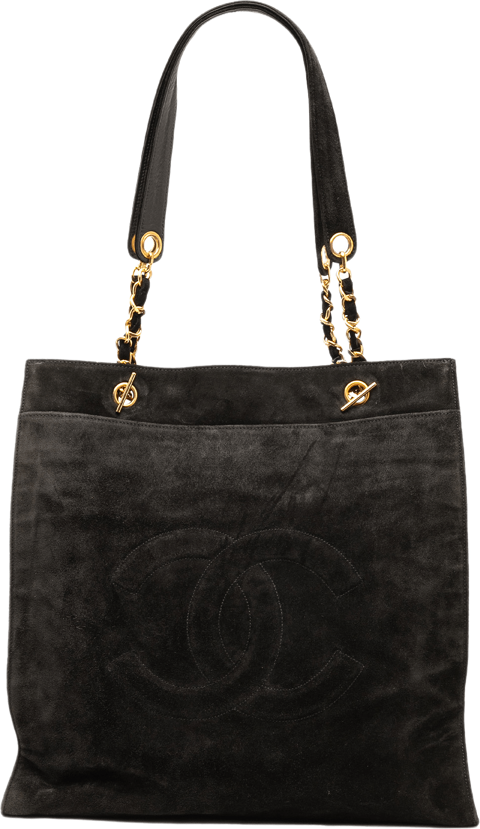 Chanel Cc Suede Tote, från Luxclusif, i färgen svart.
