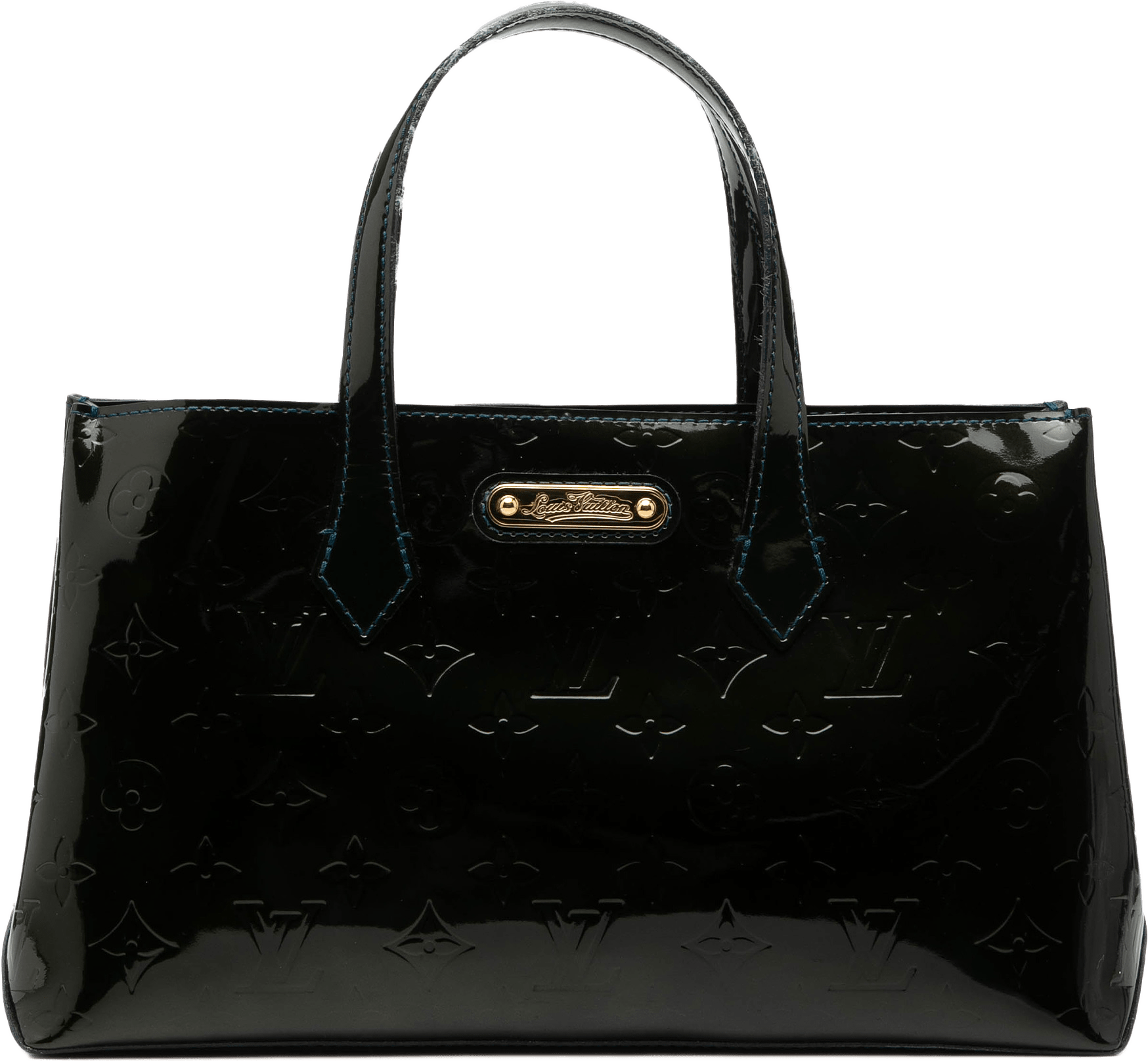 Louis Vuitton Monogram Vernis Wilshire Pm, från Luxclusif, i färgen blå.