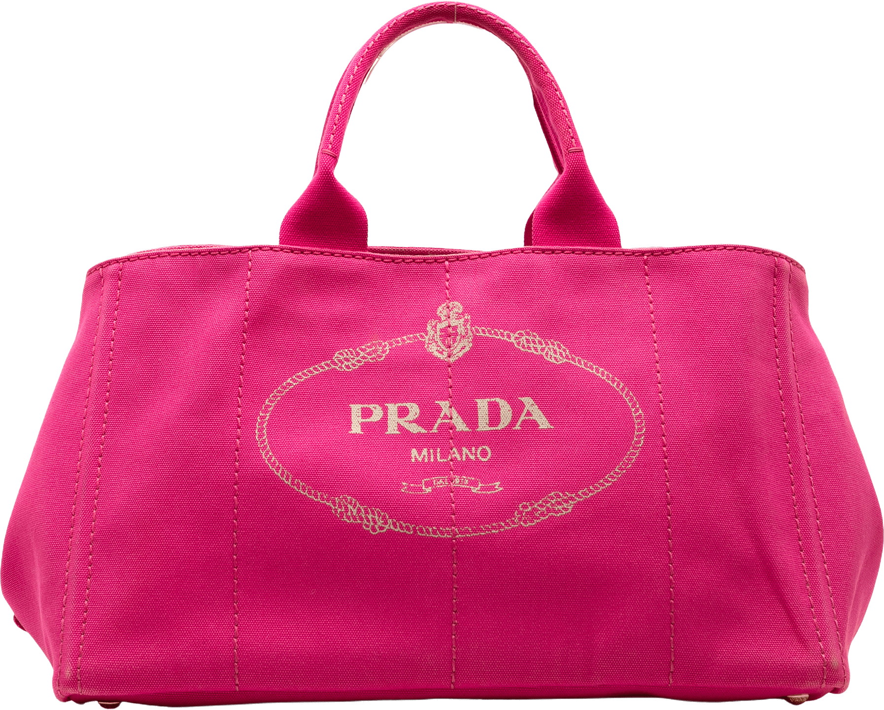 Prada Large Canvas Canapa Logo Satchel, från Luxclusif, i färgen hot pink.