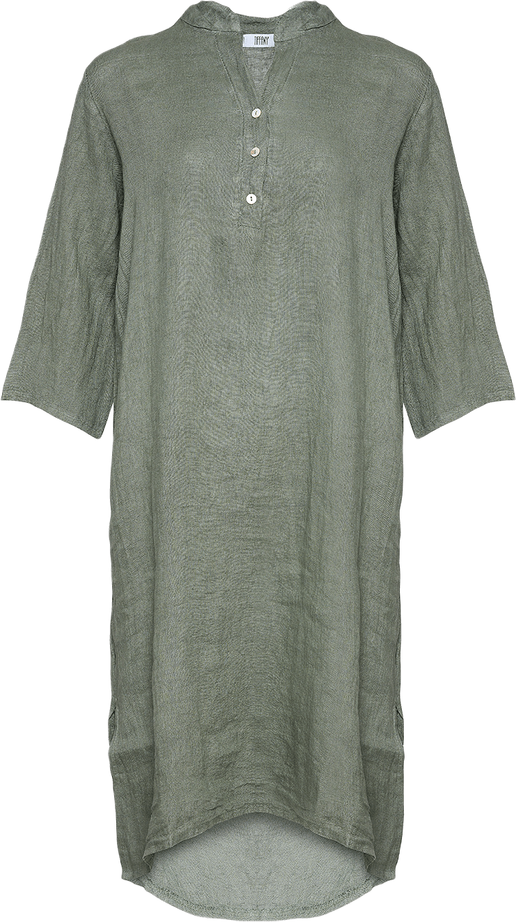 18970p,  Long Shirt Dress With Pocket, Linen - Army