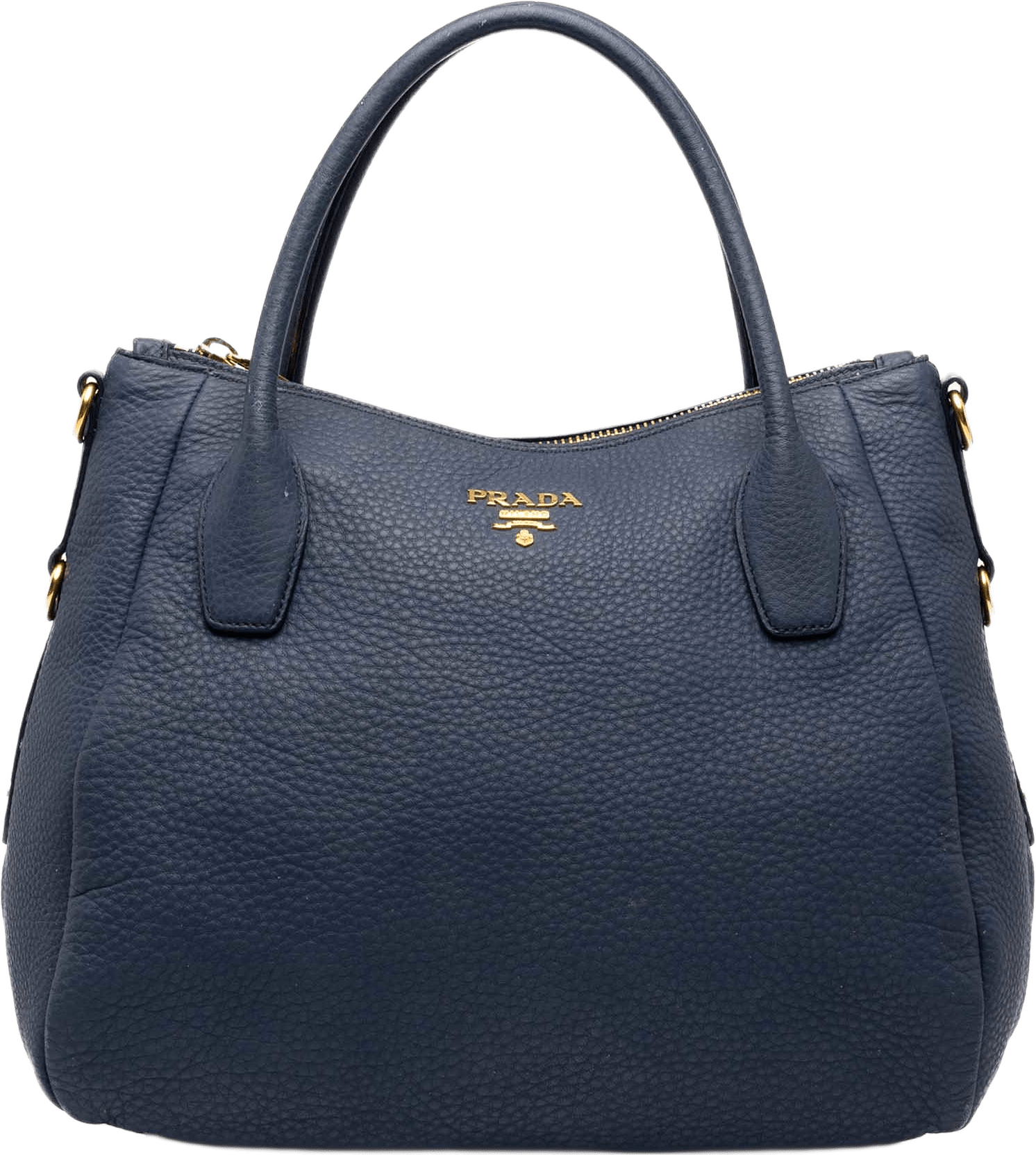 Prada Vitello Daino Zip Top Convertible Tote, från Luxclusif, i färgen blå.
