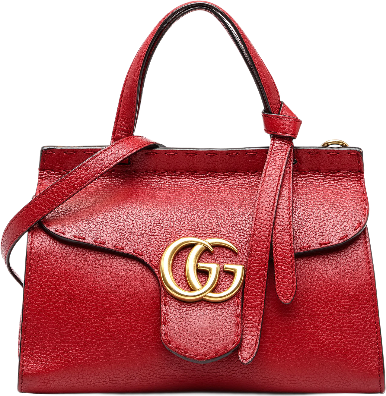 Gucci Small Gg Marmont Calfskin Top Handle Satchel, från Luxclusif, i färgen röd.