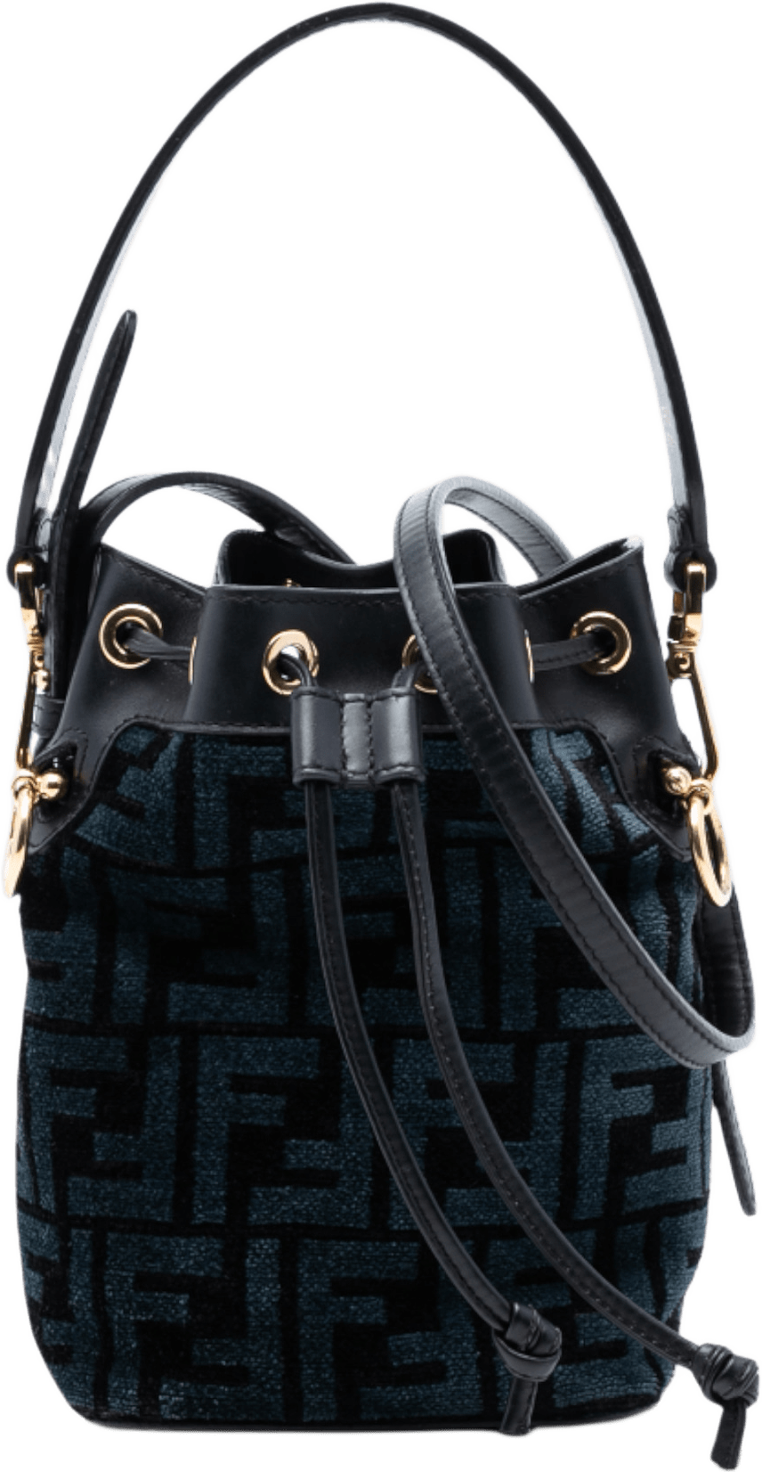 Fendi Mini Zucca Tapestry Mon Tresor Bucket Bag, från Luxclusif, i färgen black.