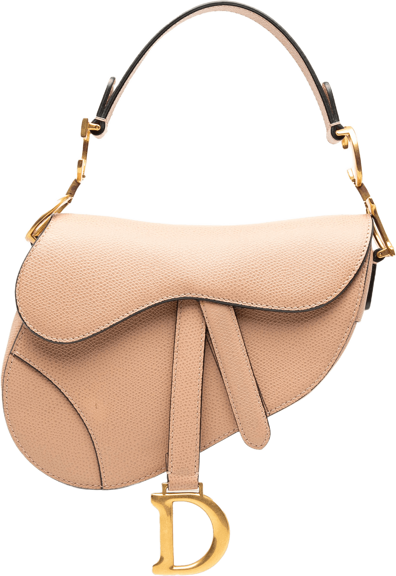Dior Mini Grained Calfskin Saddle Bag, från Luxclusif, i färgen beige.