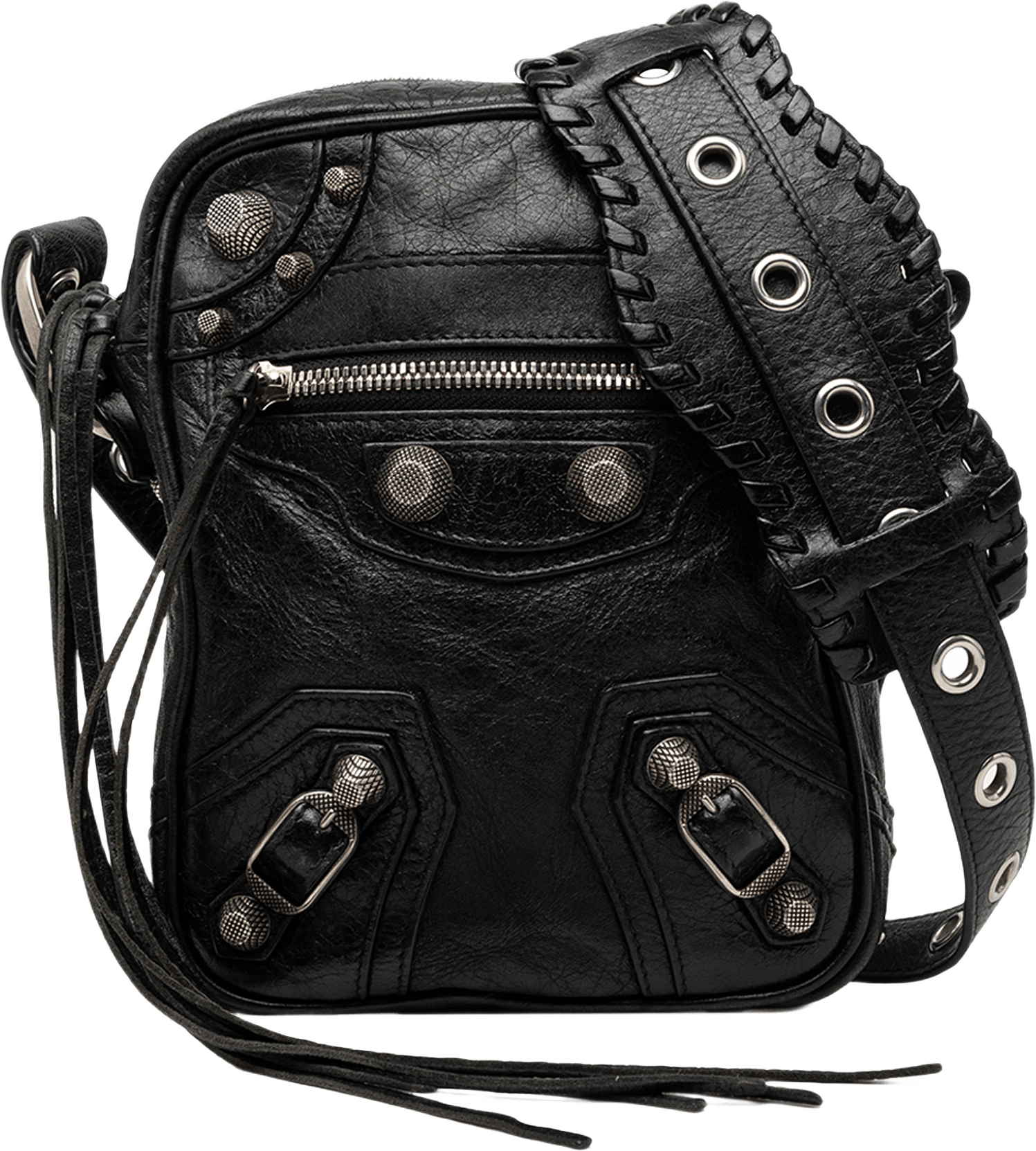 Balenciaga Lambskin Motocross Le Cagole Messenger Bag, från Luxclusif, i färgen svart.