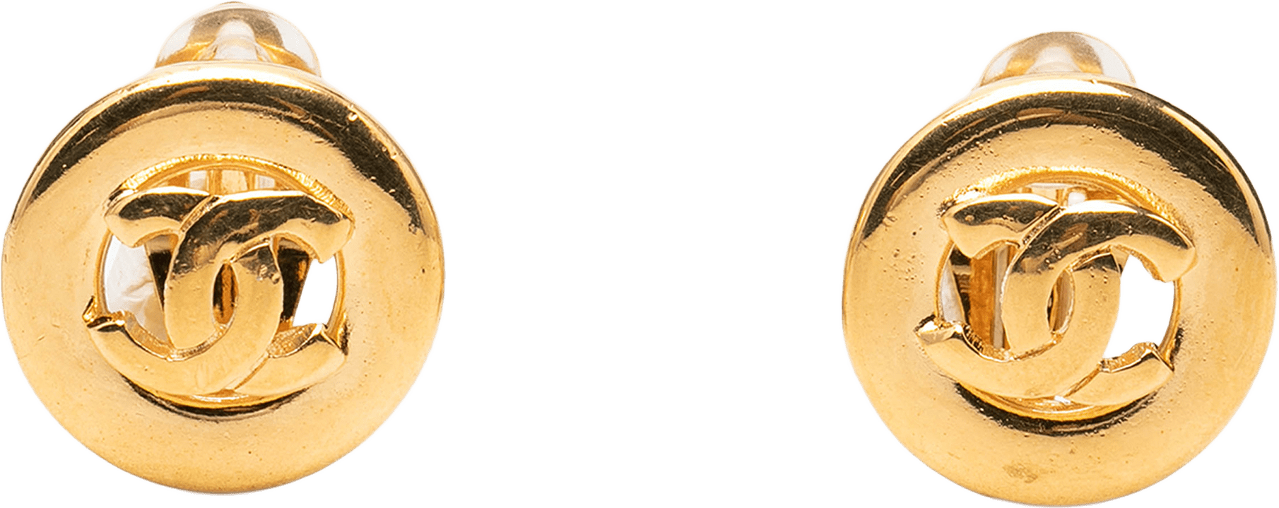 Chanel Cc Gold Plated Round Clip On Earrings, från Luxclusif, i färgen guld.