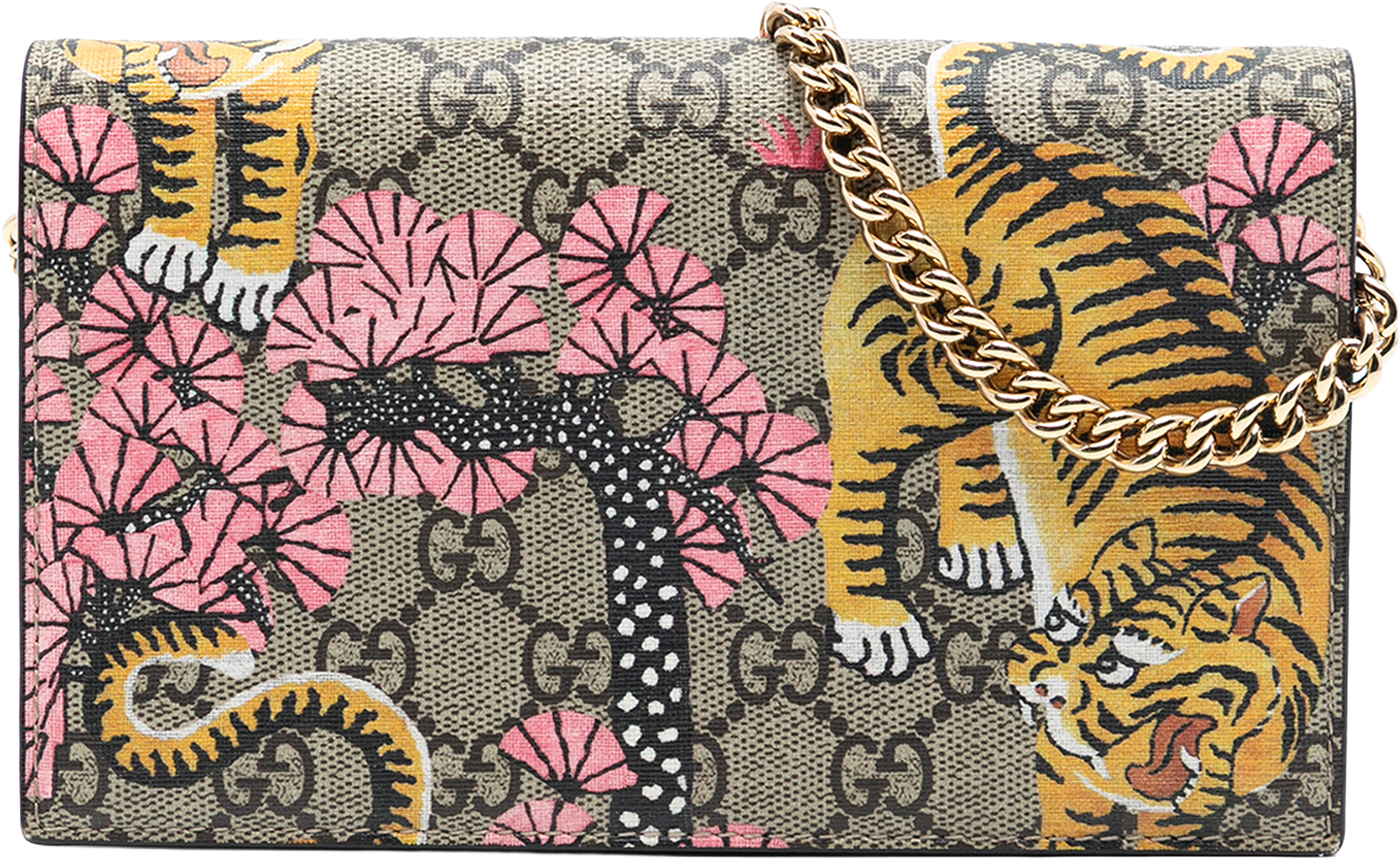 Gucci Gg Supreme Bengal Wallet On Chain, från Luxclusif, i färgen beige.