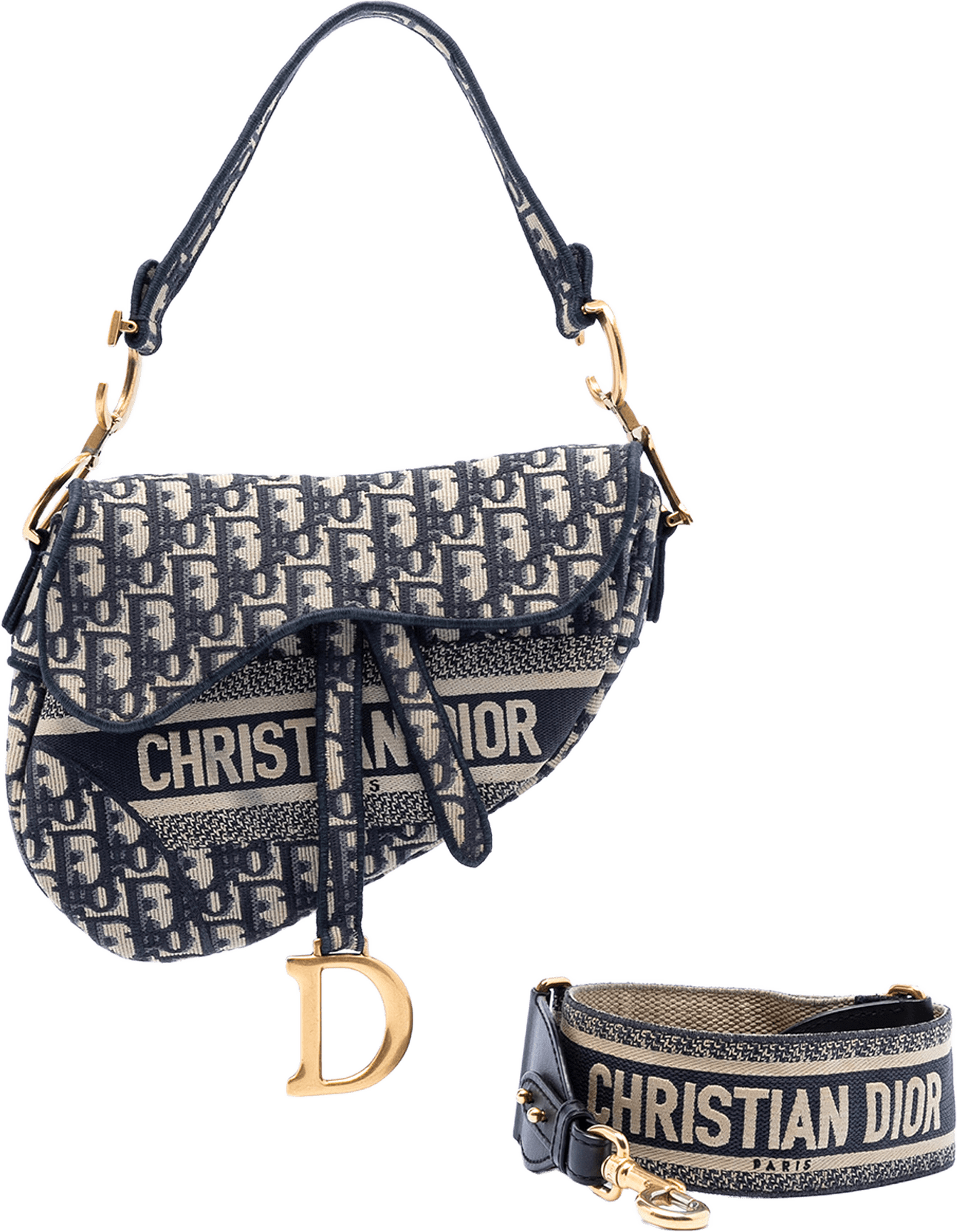 Dior Oblique Embroidered Canvas Saddle Bag, från Luxclusif, i färgen blue.