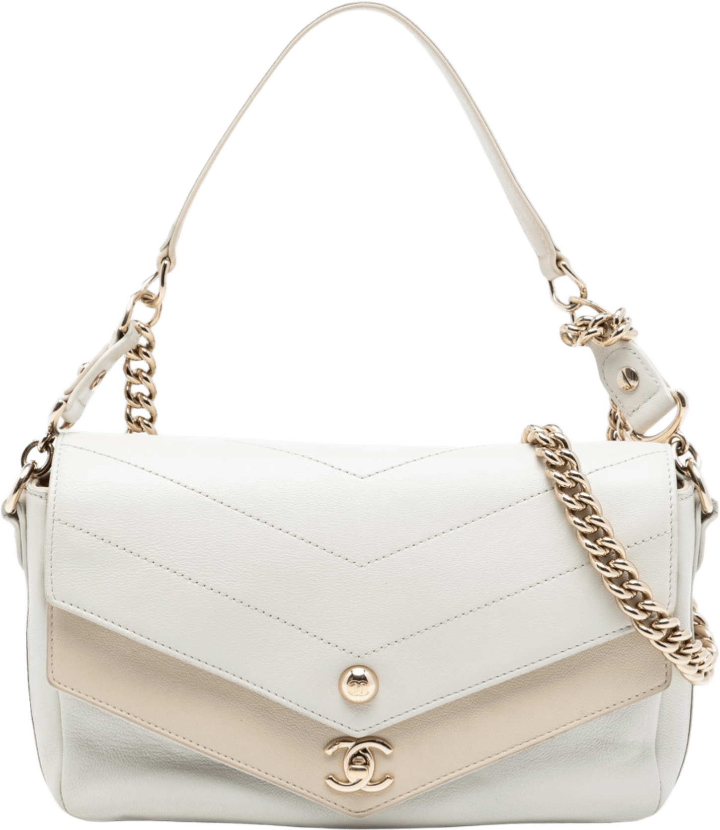 Chanel Mini Quilted Sheepskin Double Chevron Flap, från Luxclusif, i färgen white.