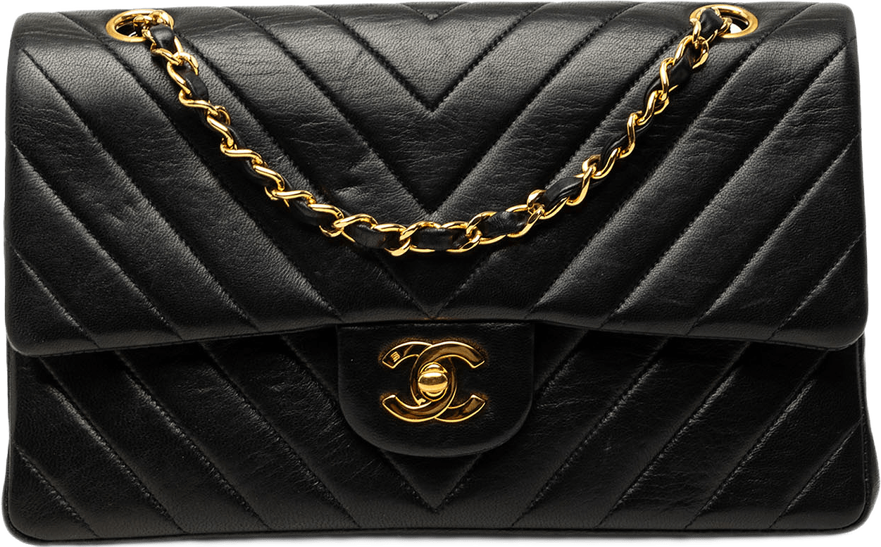 Chanel Medium Classic Chevron Lambskin Double Flap, från Luxclusif, i färgen svart.