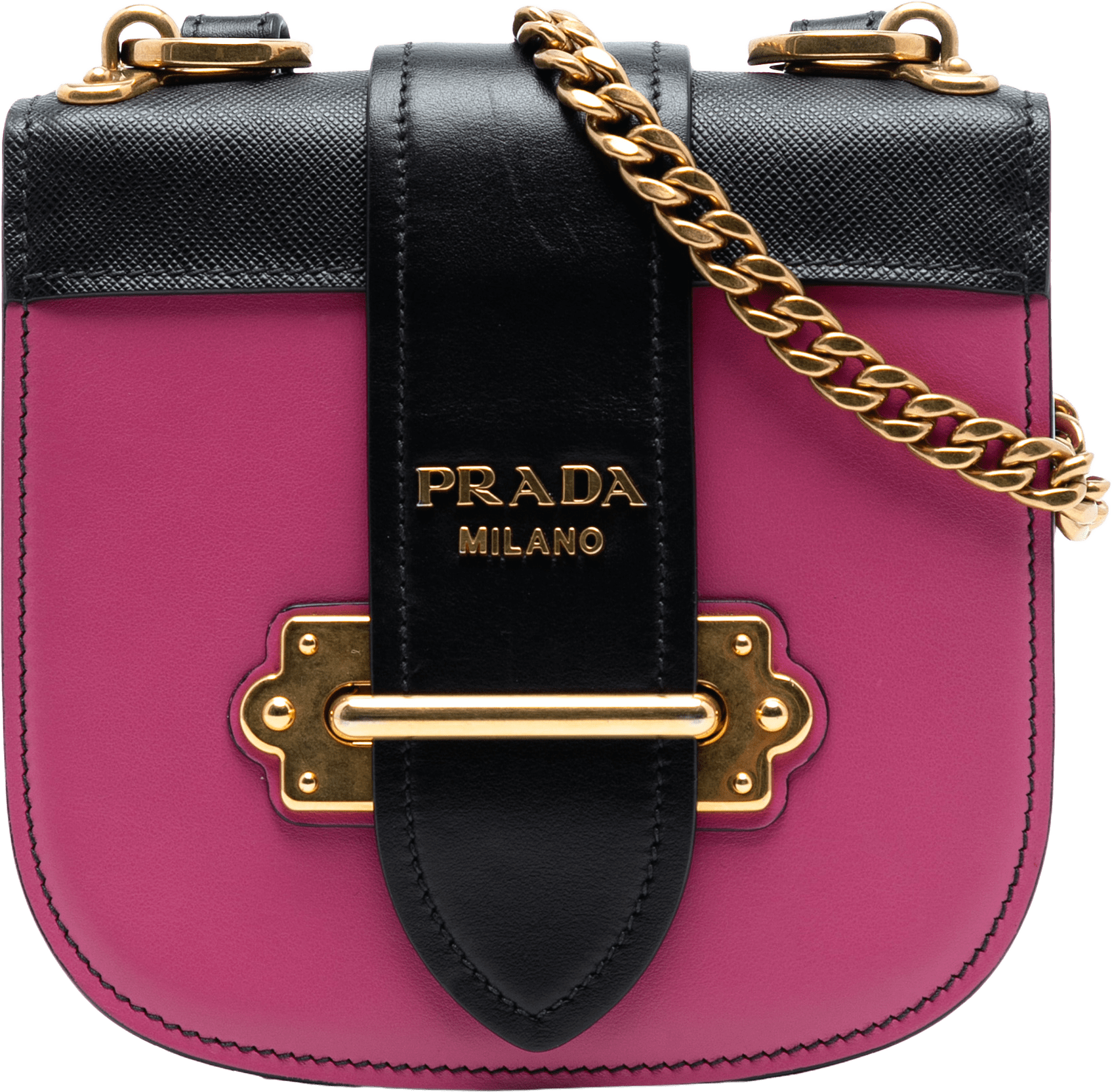 Prada Saffiano Trimmed City Calf Pionniere Crossbody, från Luxclusif, i färgen pink.