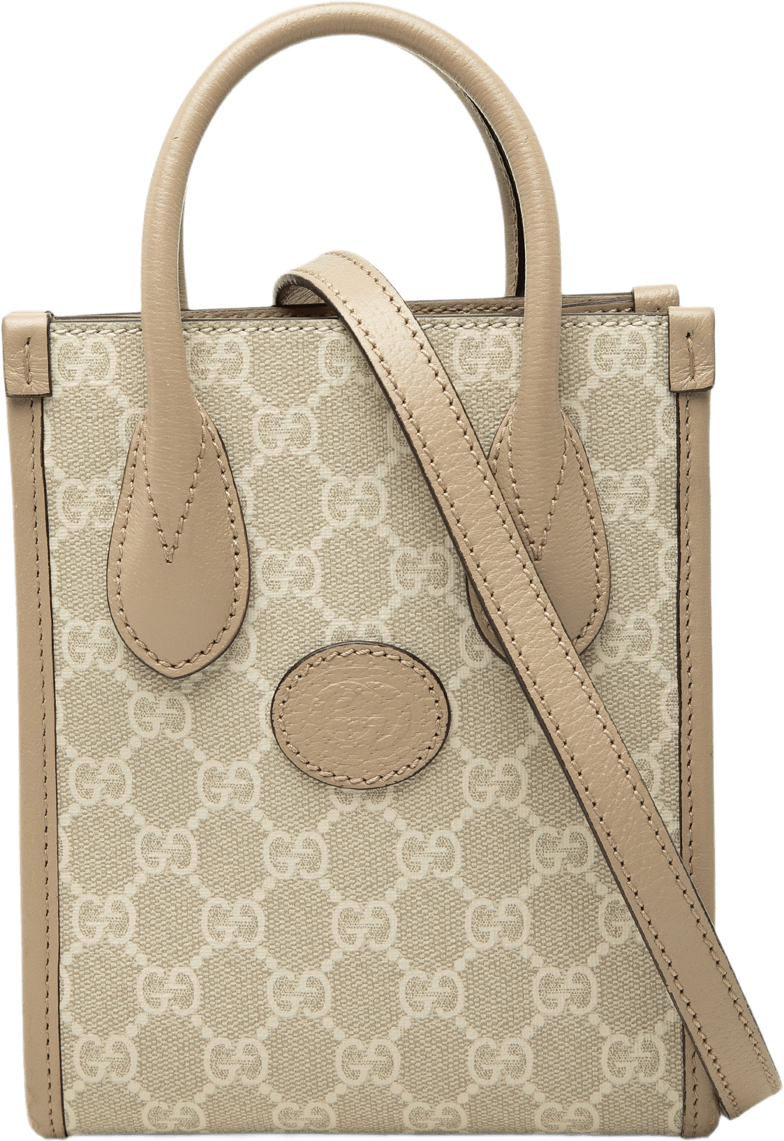 Gucci Mini Gg Supreme Interlocking G Satchel, från Luxclusif, i färgen beige.