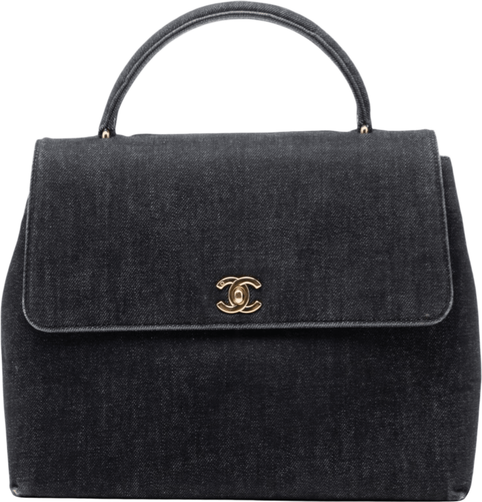 Chanel Cc Denim Kelly Top Handle Bag, från Luxclusif, i färgen black.