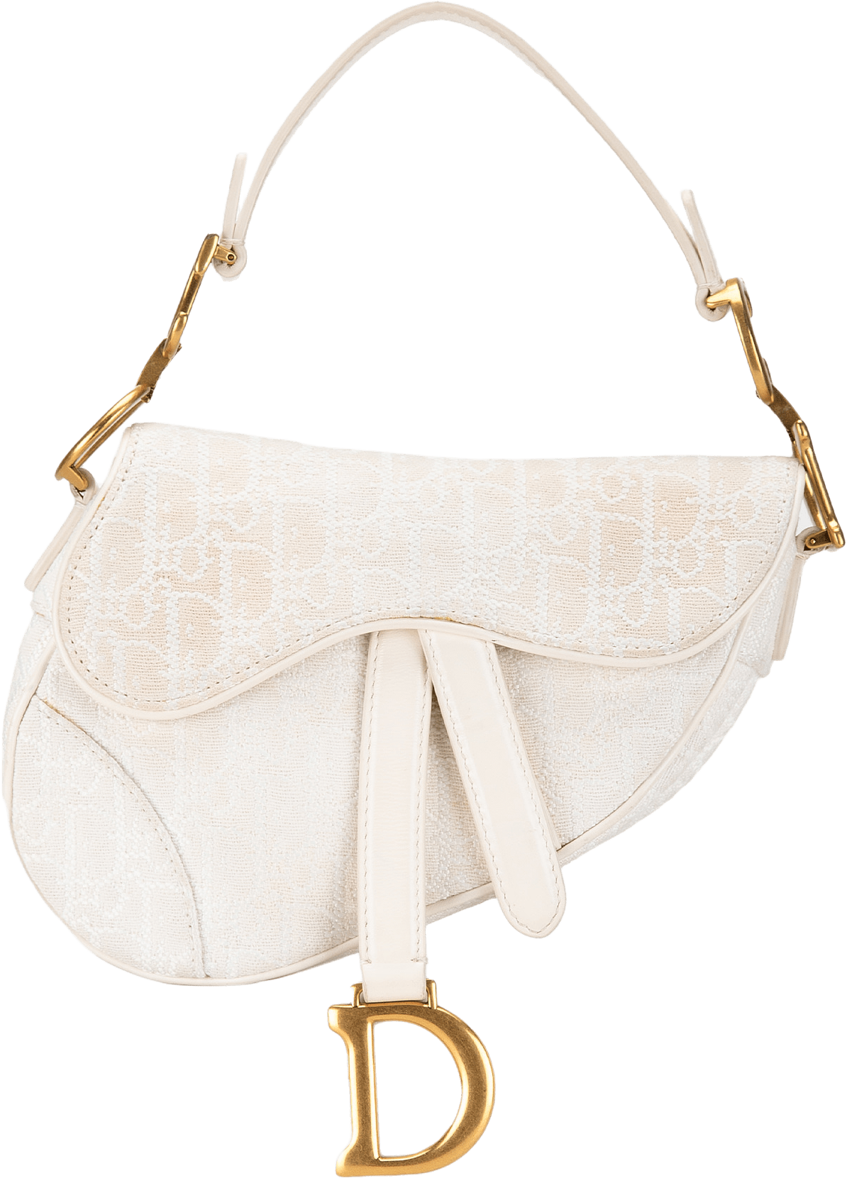 Dior Mini Oblique Canvas Saddle Bag, från Luxclusif, i färgen white.