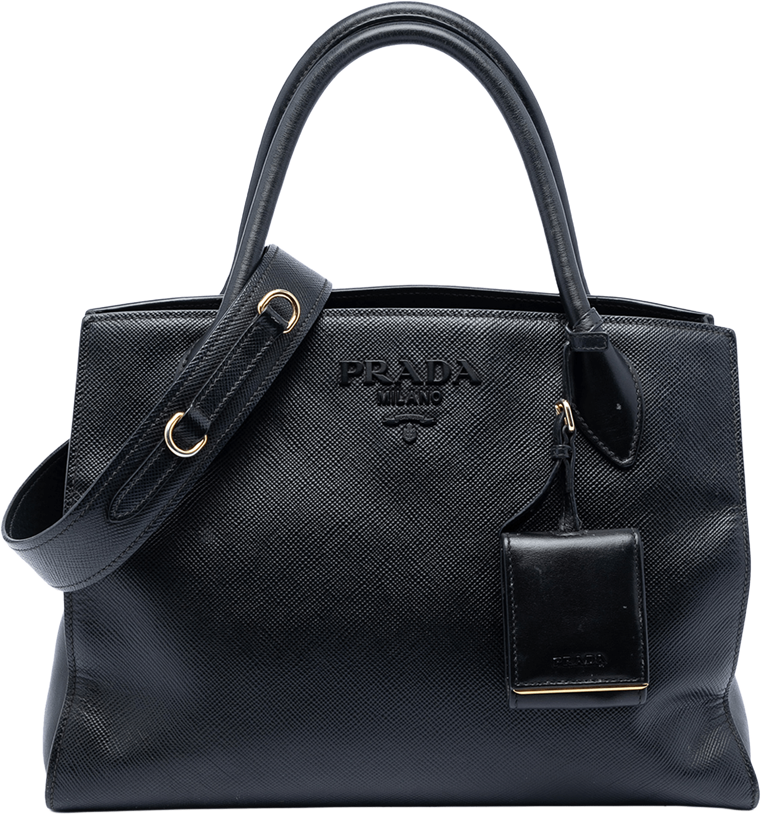 Prada Saffiano Cuir Monochrome Satchel, från Luxclusif, i färgen black.