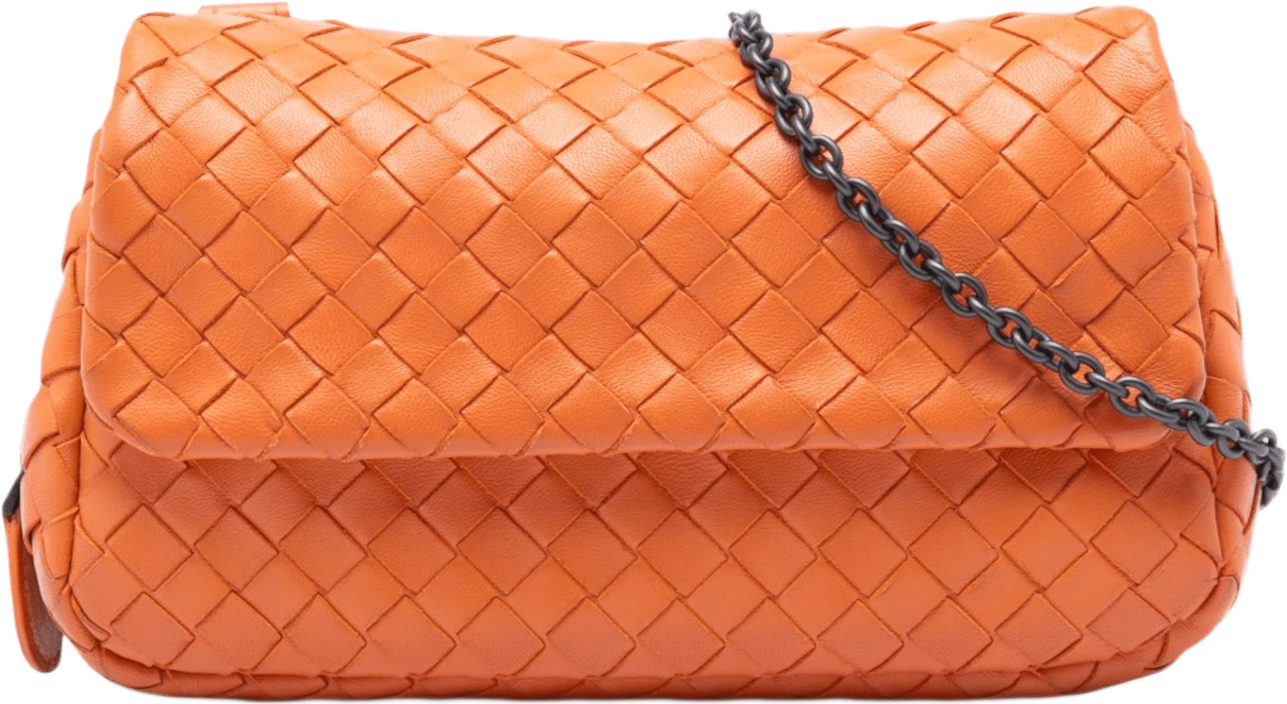 Bottega Veneta Mini Nappa Intrecciato Expandable Chain Flap Crossbody, från Luxclusif, i färgen orange.