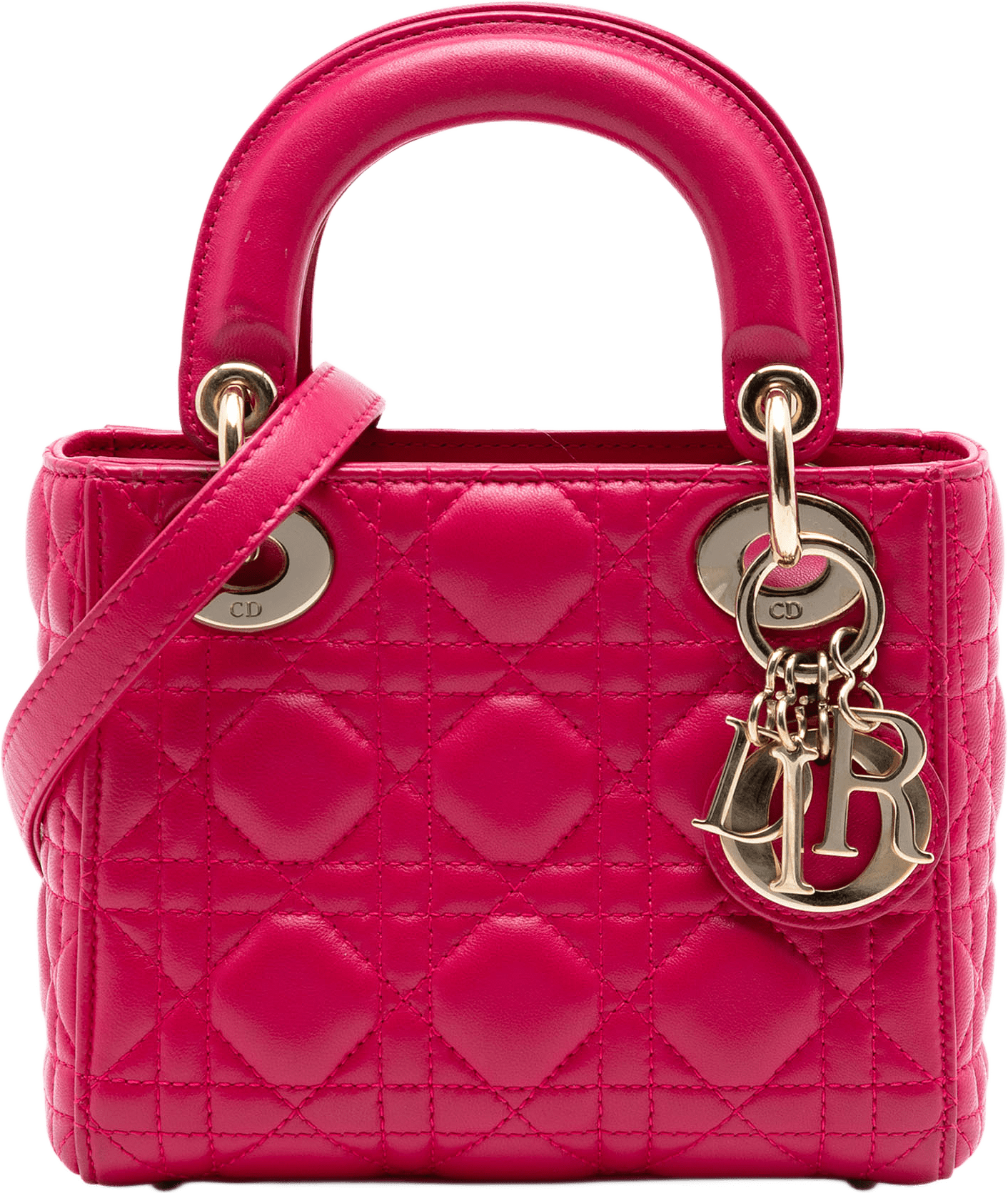 Dior Mini Lambskin Cannage Lady Dior, från Luxclusif, i färgen dark pink.