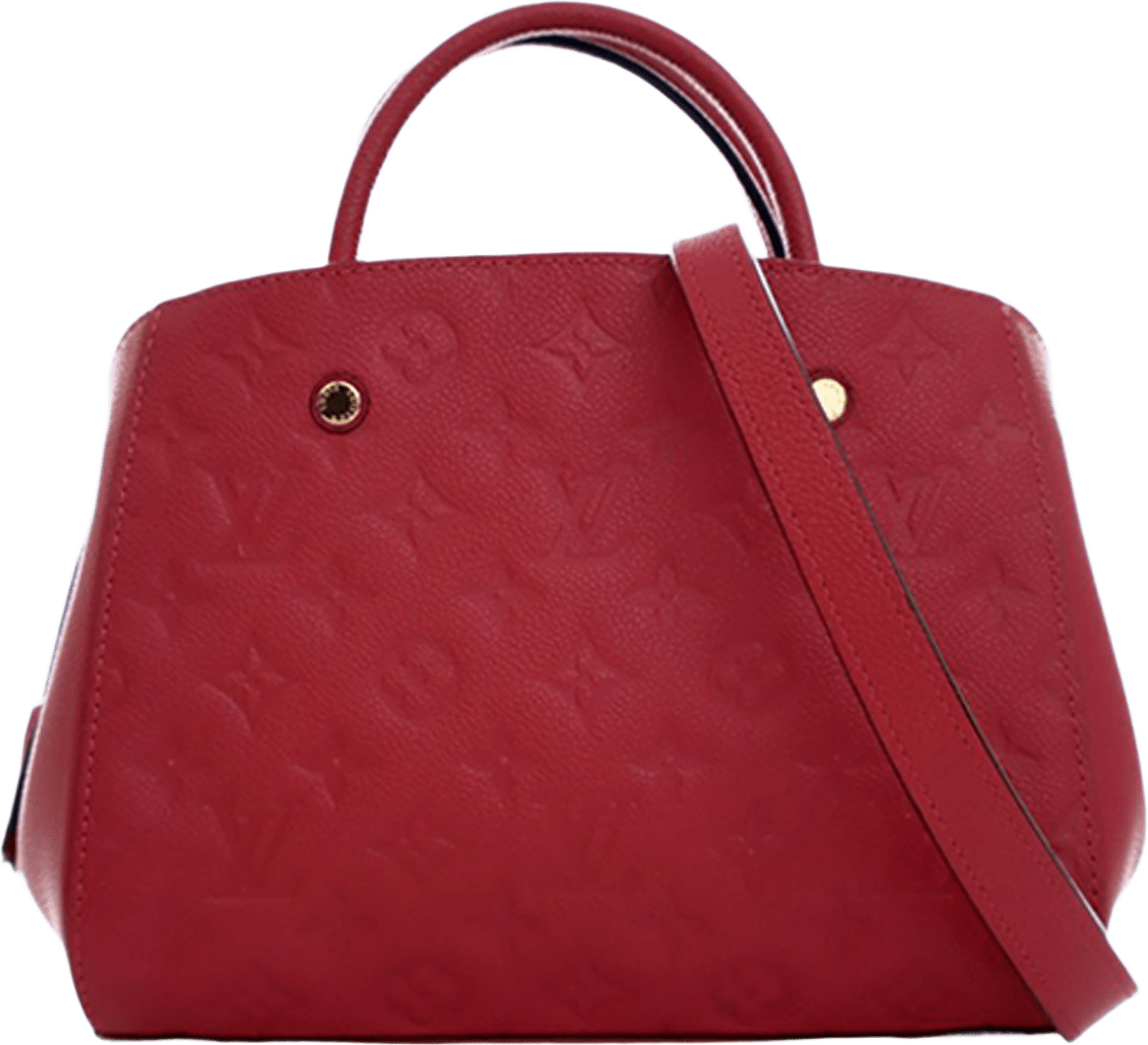 Louis Vuitton Monogram Empreinte Montaigne Bb, från Luxclusif, i färgen red.