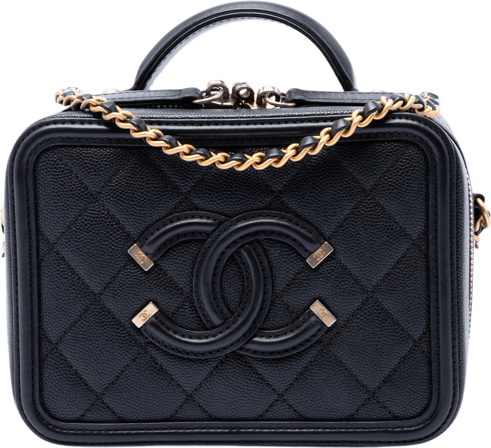 Chanel Small Caviar Cc Filigree Vanity Case, från Luxclusif, i färgen svart.
