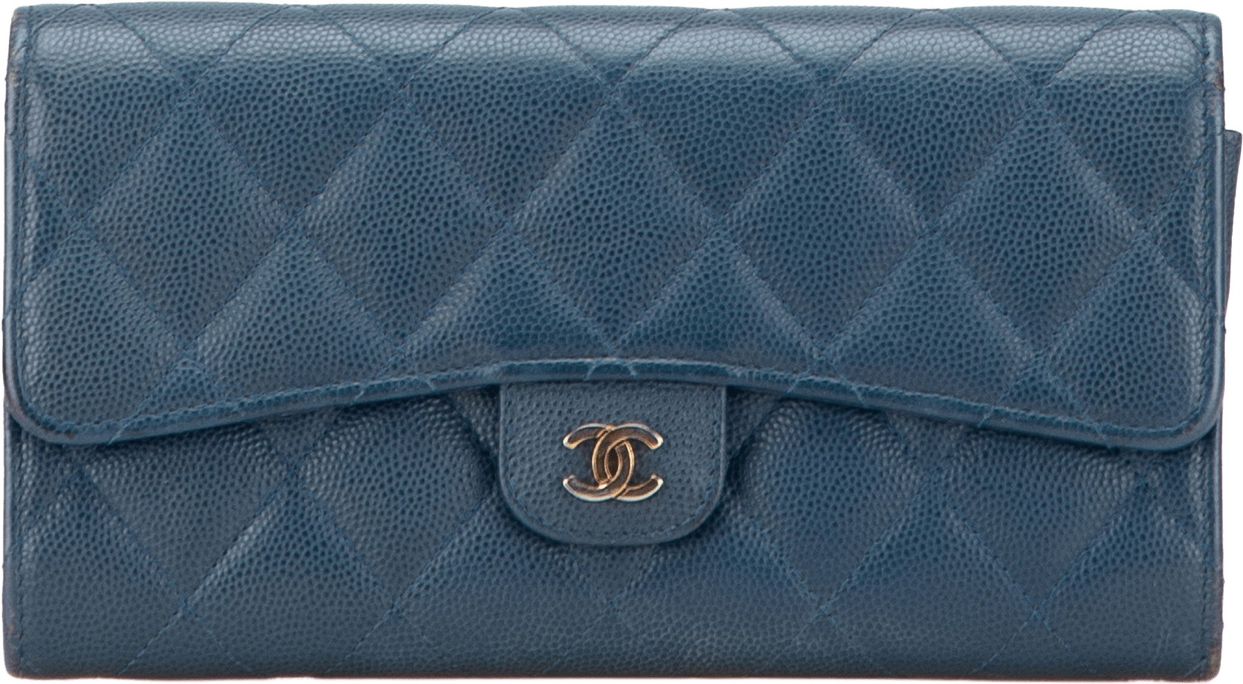 Chanel Cc Quilted Caviar Classic Flap Wallet, från Luxclusif, i färgen blue.