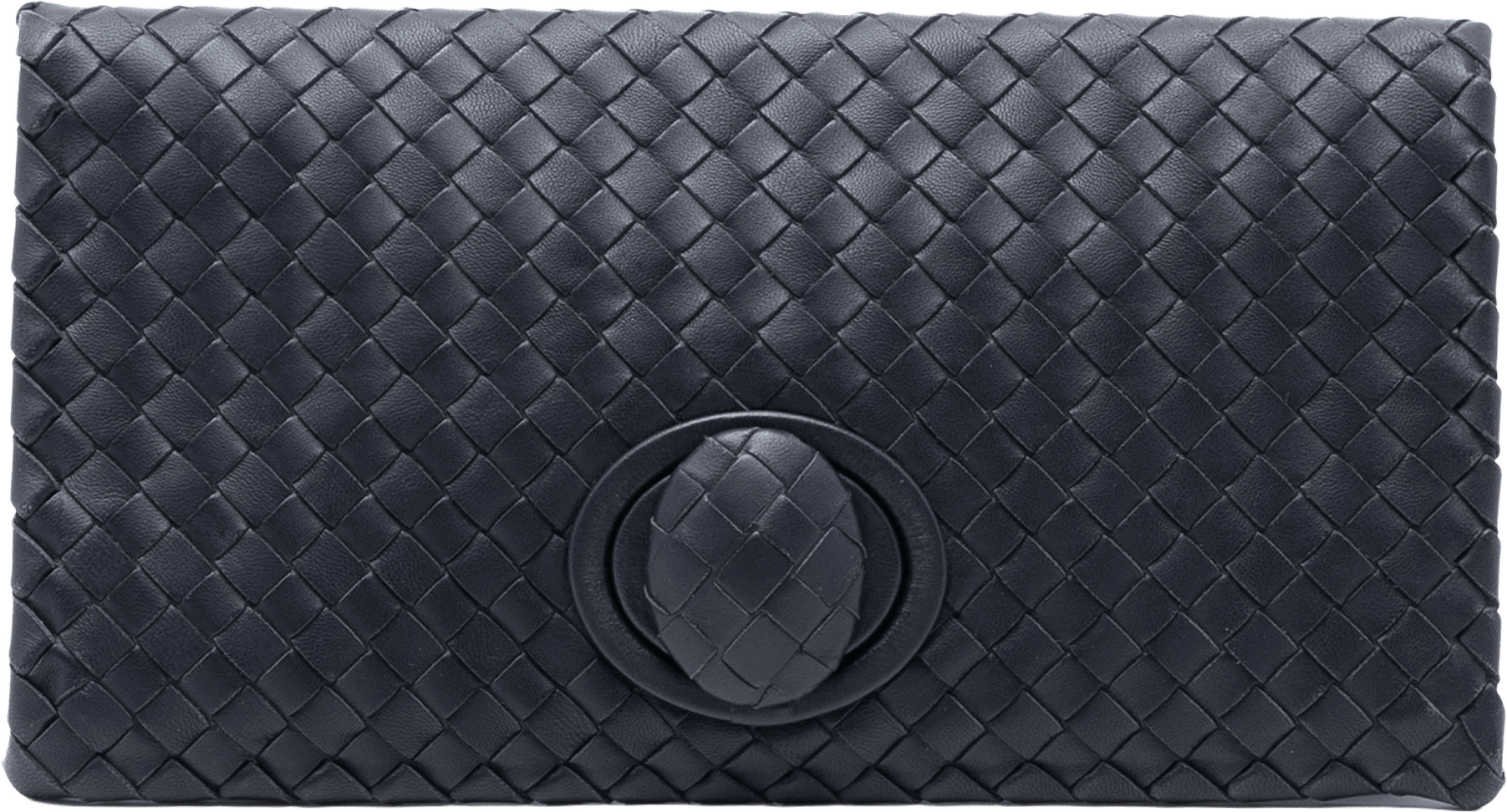 Bottega Veneta Nappa Intrecciato Turn Lock Clutch, från Luxclusif, i färgen charcoal.
