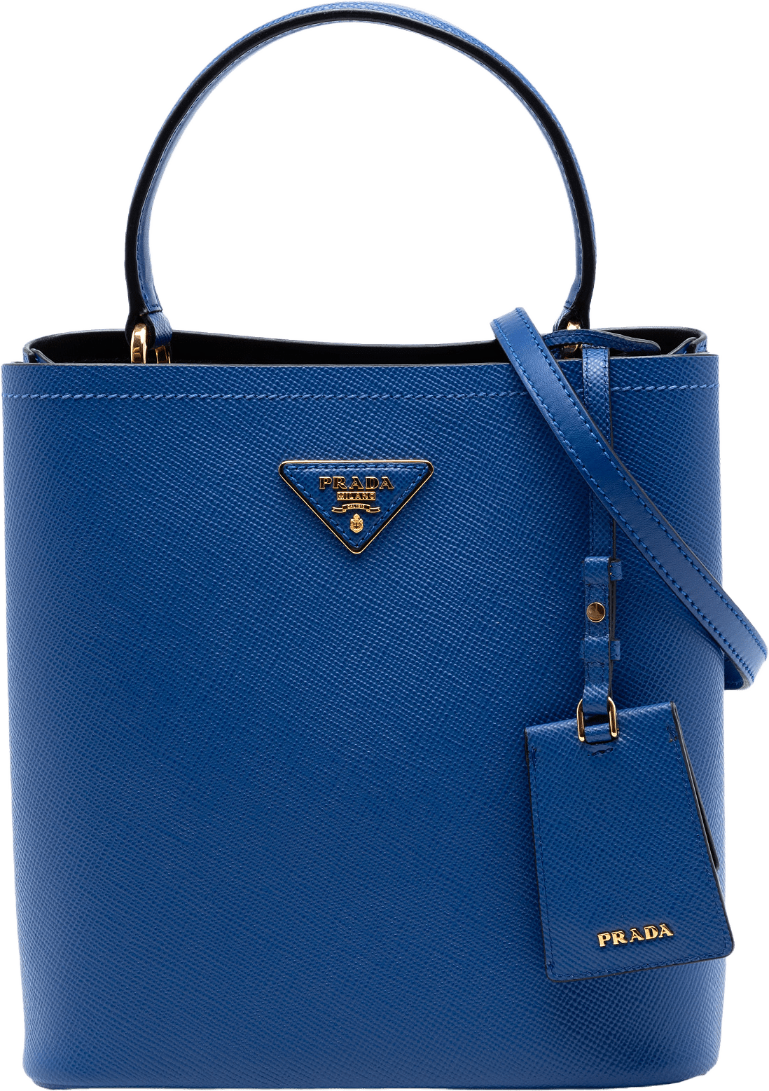 Prada Medium Saffiano Cuir Panier Satchel, från Luxclusif, i färgen blue.