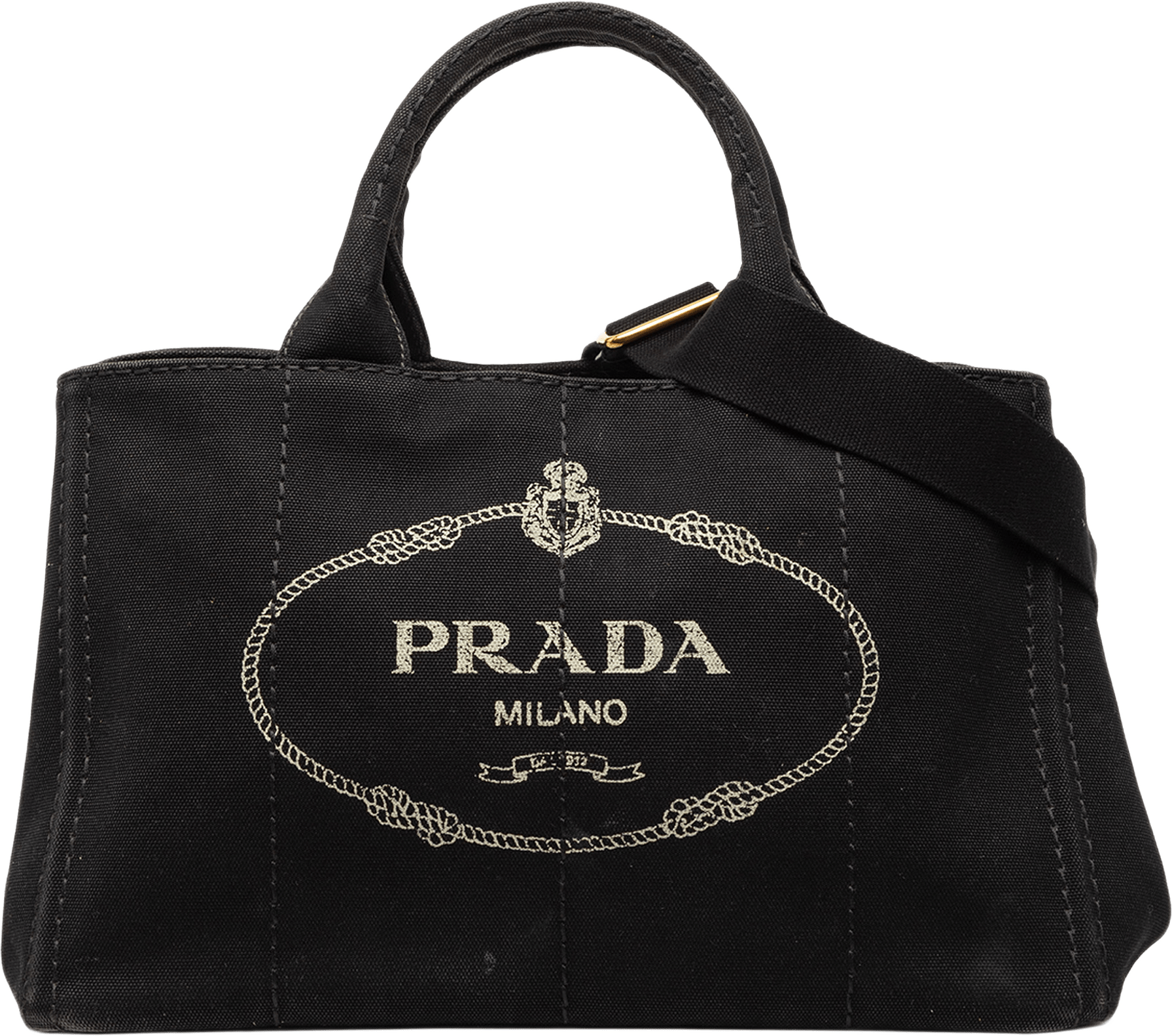 Prada Canvas Canapa Logo Tote, från Luxclusif, i färgen svart.