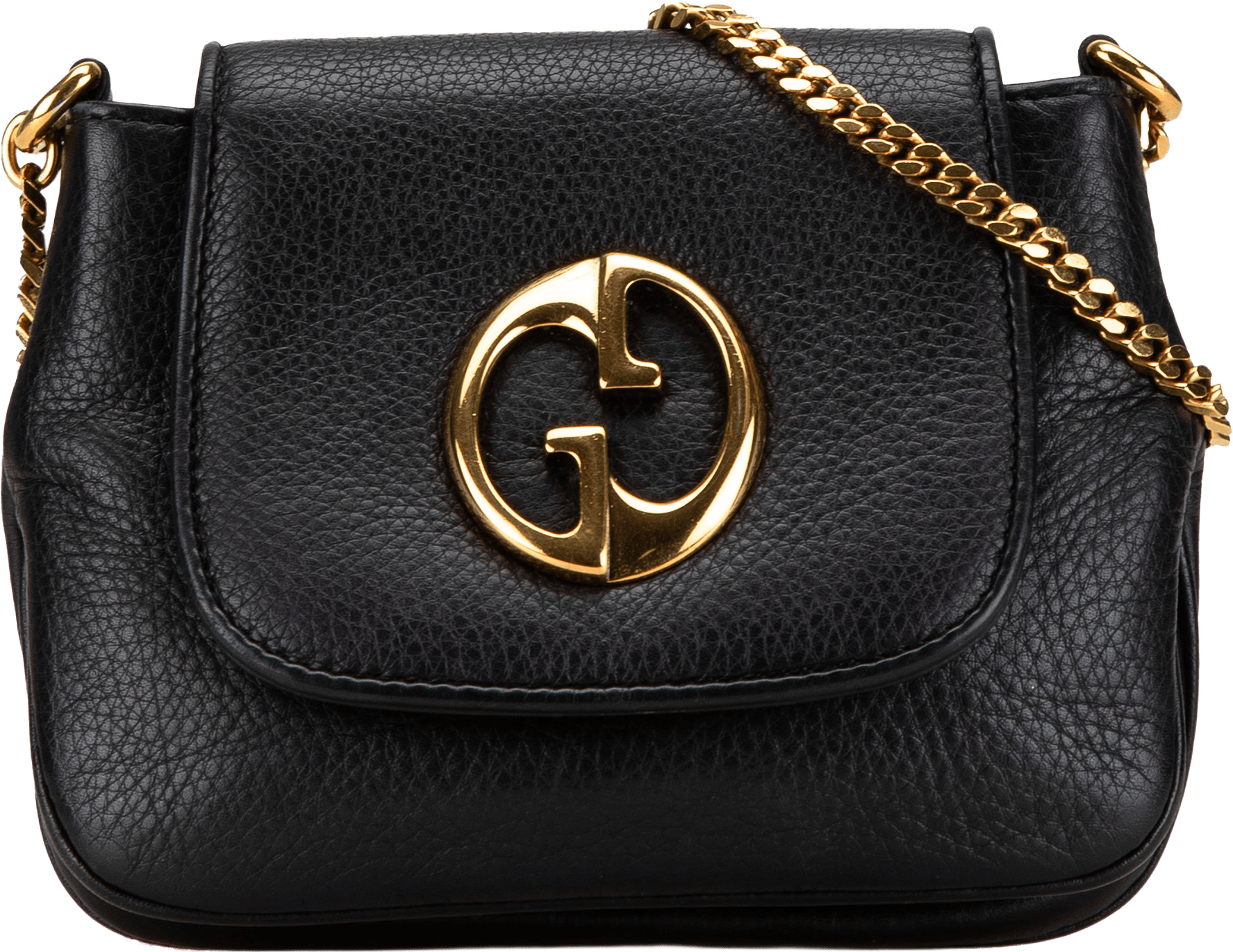 Gucci Small Leather 1973 Chain Crossbody, från Luxclusif, i färgen black.