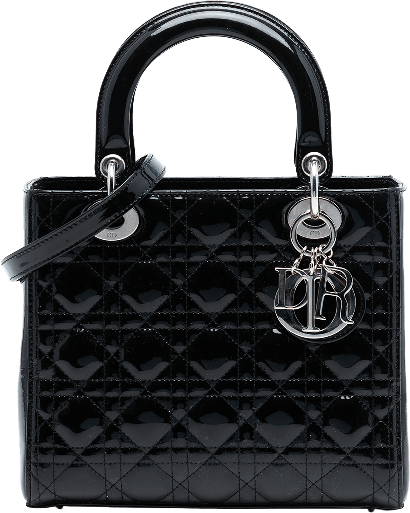 Dior Medium Patent Cannage Lady Dior, från Luxclusif, i färgen black.