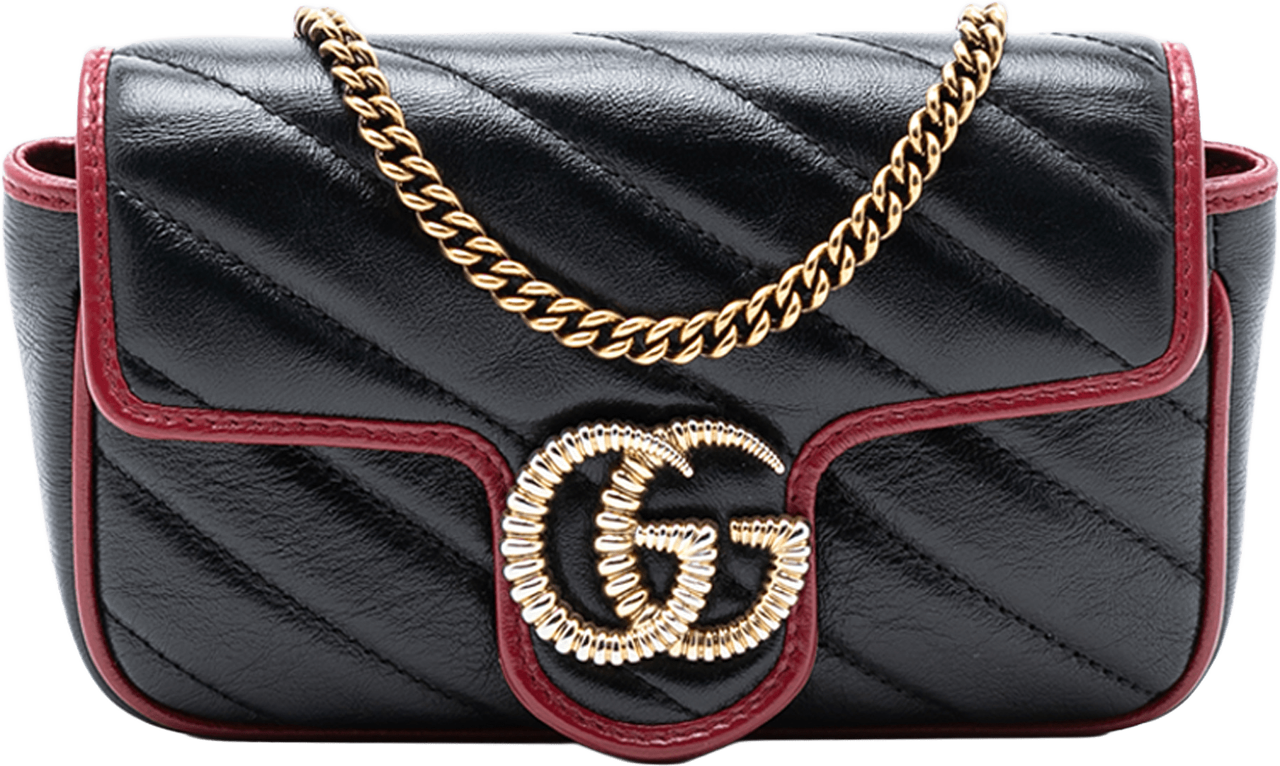 Gucci Super Mini Gg Marmont Matelasse Leather Torchon Flap Crossbody, från Luxclusif, i färgen black.