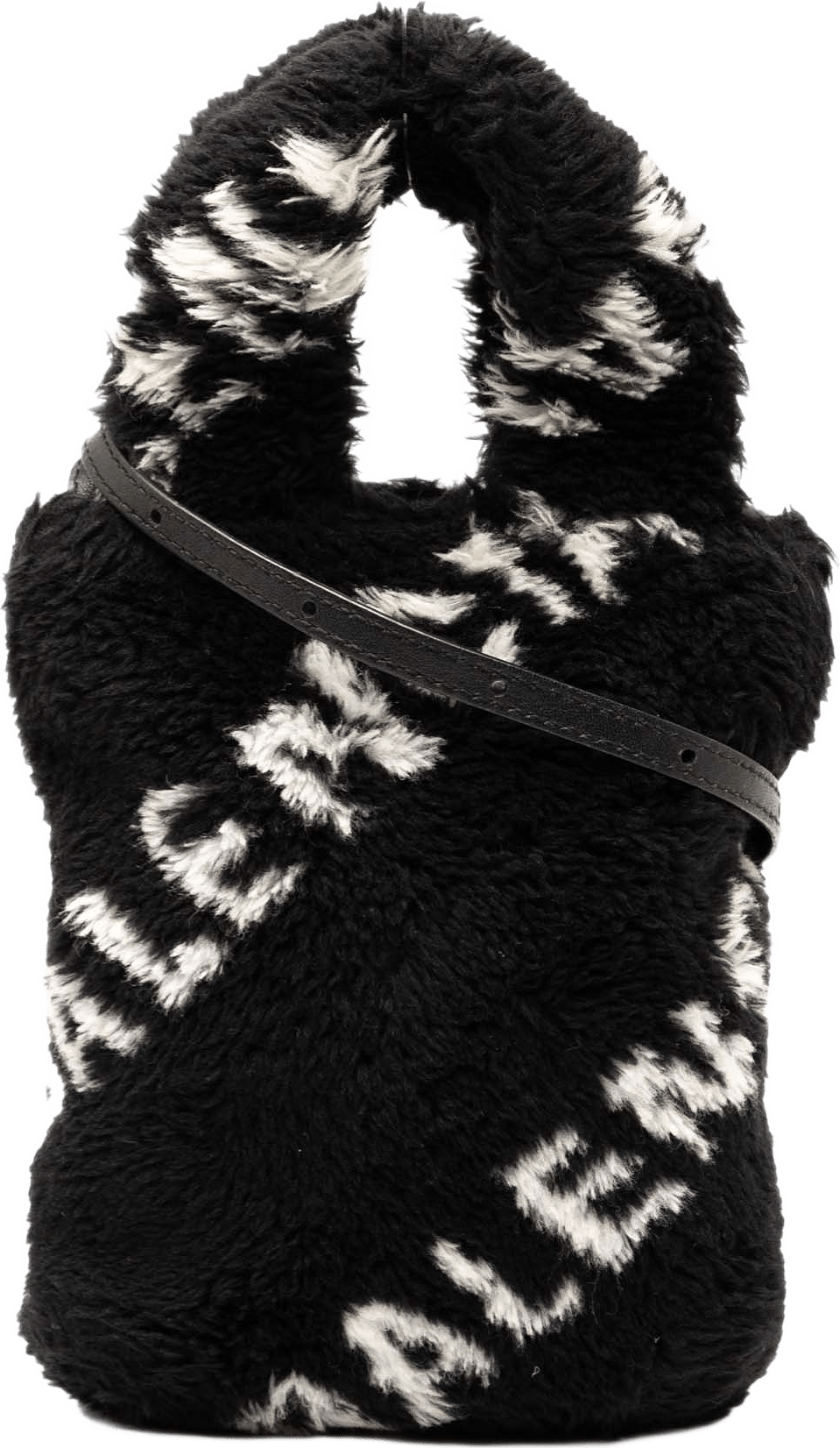 Balenciaga Faux Fur Logo Everyday Phone Holder, från Luxclusif, i färgen black.