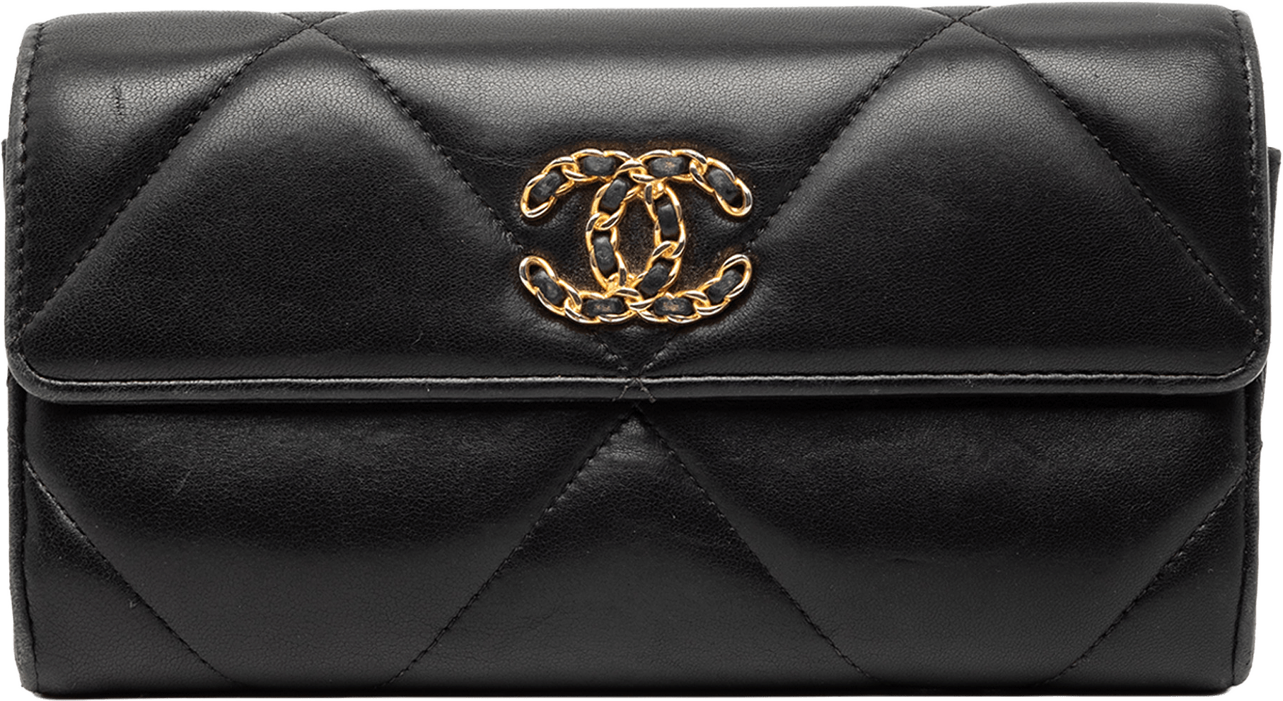 Chanel Quilted Lambskin 19 Flap Wallet, från Luxclusif, i färgen black.