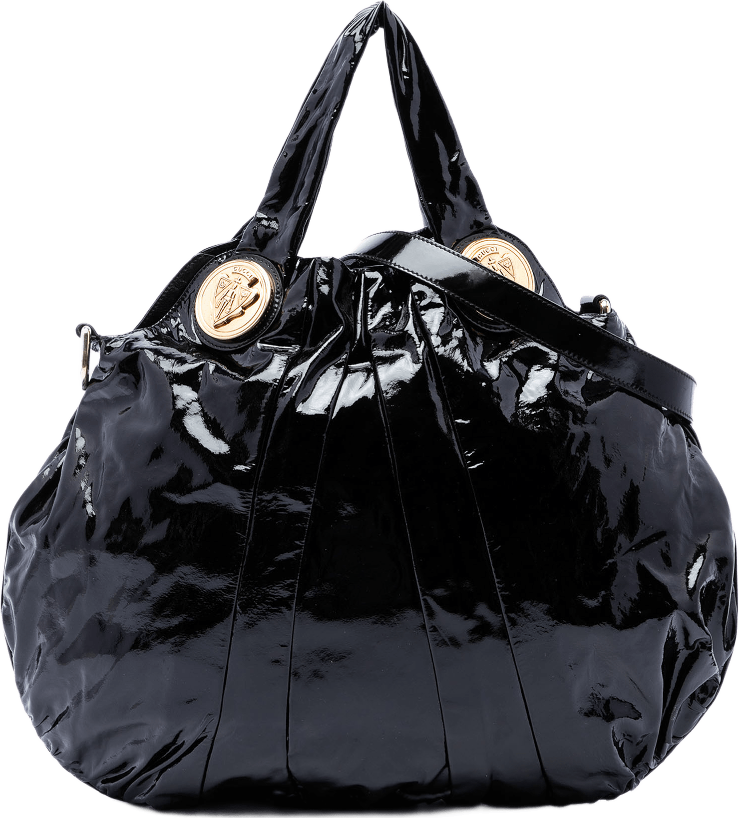 Gucci Large Patent Hysteria Satchel, från Luxclusif, i färgen svart.