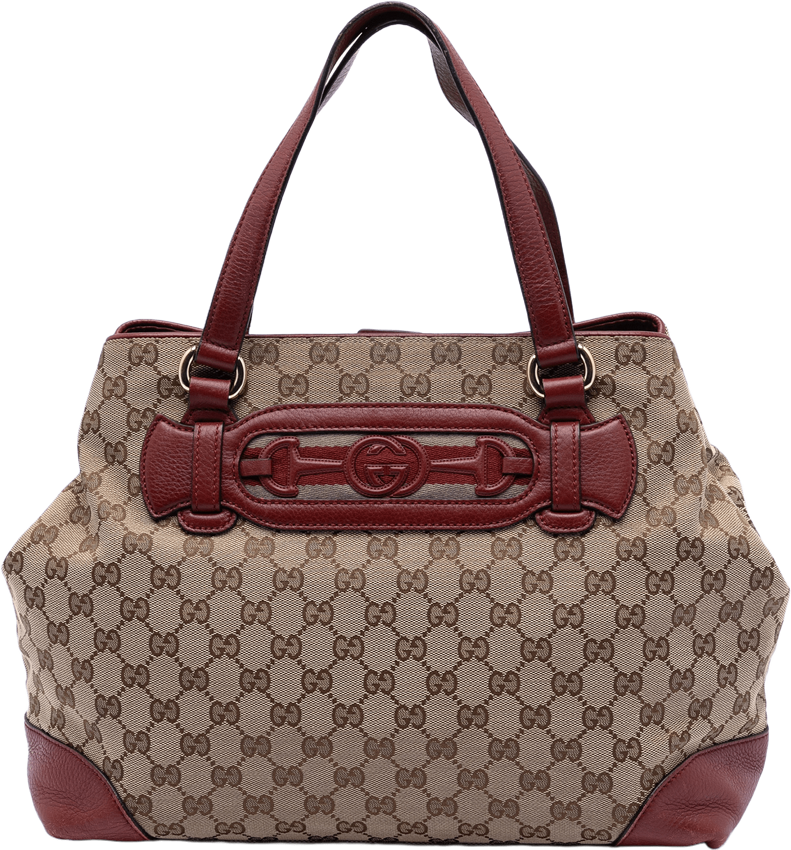 Gucci Medium Gg Canvas Web Dressage Tote, från Luxclusif, i färgen beige.